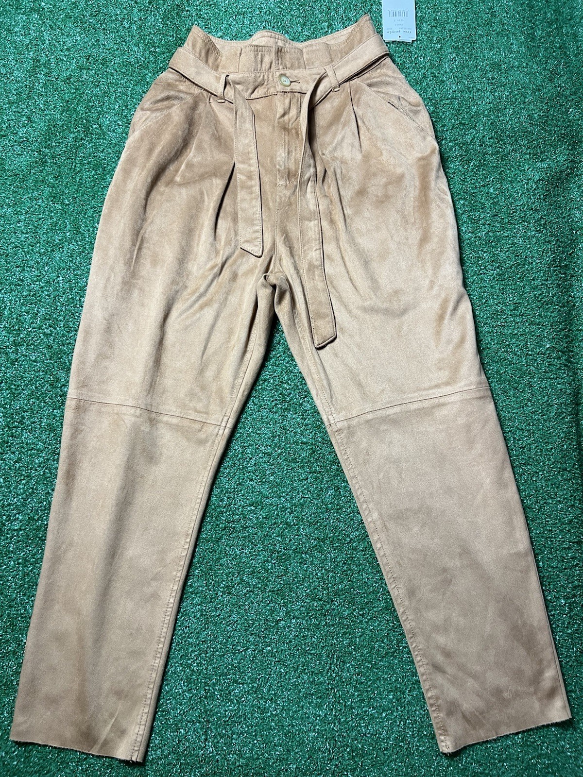 FREE PEOPLE Pants Womens Sz 2 Camel Nightfall Fx Suede High-Waisted Paperbag NWT