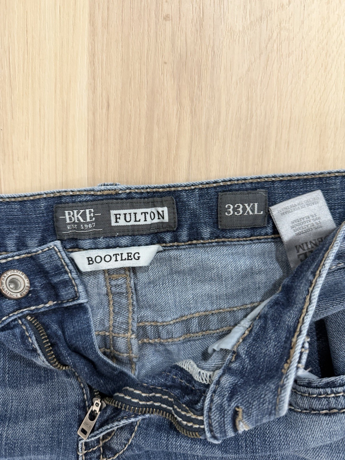 BKE Men’s Blue Denim Bootleg Jeans Cotton with tear in back