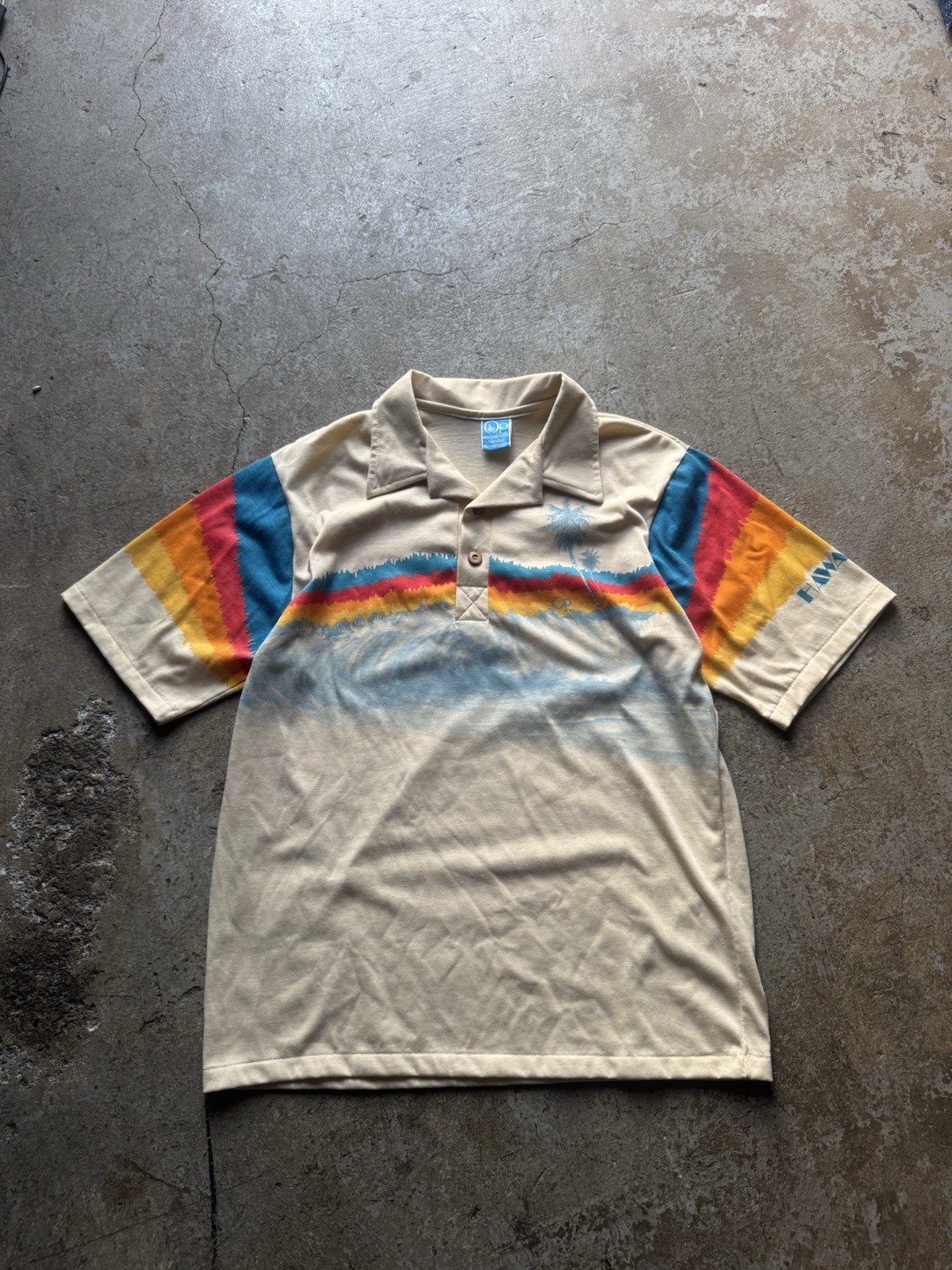 Ocean Pacific 80s Vintage Print Button-Up Surf Beach Shirt Rainbow