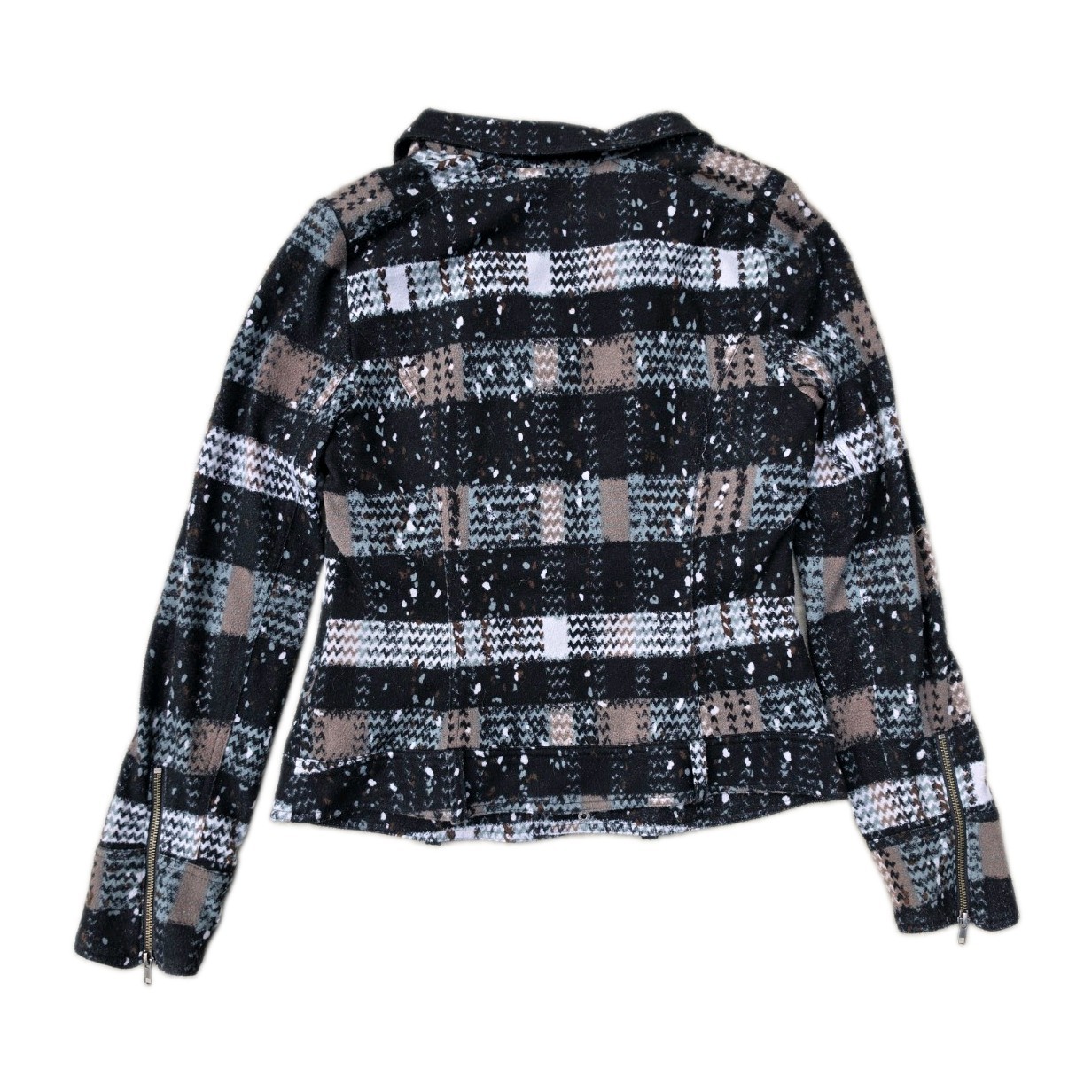 Free People Plaid Splatter Moto Jacket Zip Front Pockets Short Long Sleeve 10