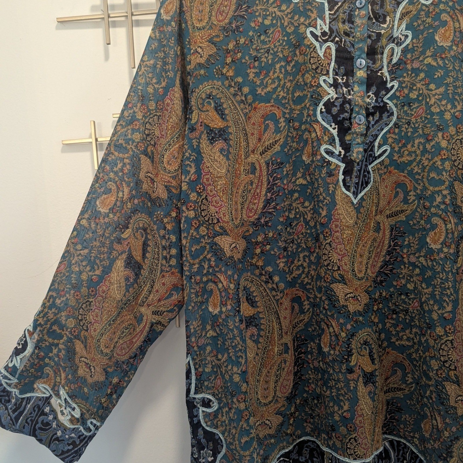 Ulla Popken Paisley Print Tunic Semi Sheer Blouse Top Women’s Size 16/18 Boho