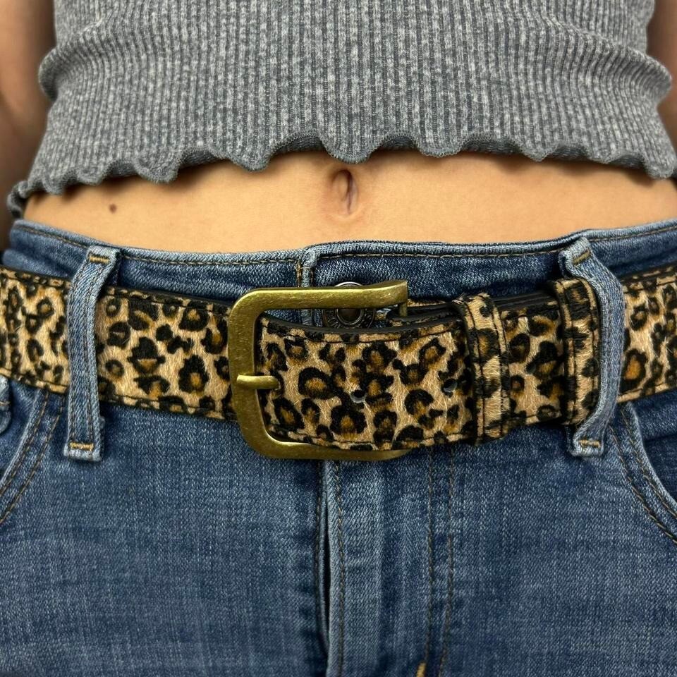 Vintage Style Cheetah Leopard Fur Belt American Western Boho Black and Tan