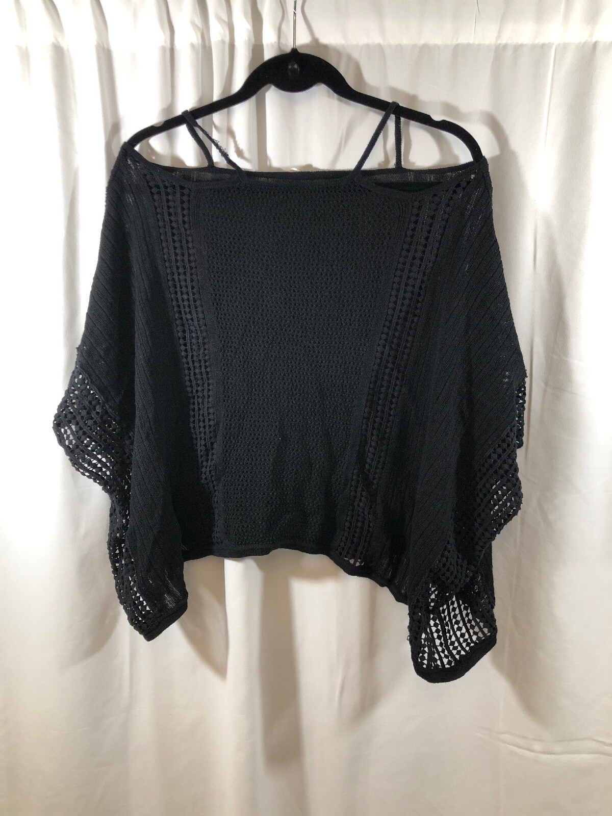 EUC $108 Free People Echo Stitch Cold Shoulder Sweater Black [ Small ] #1902