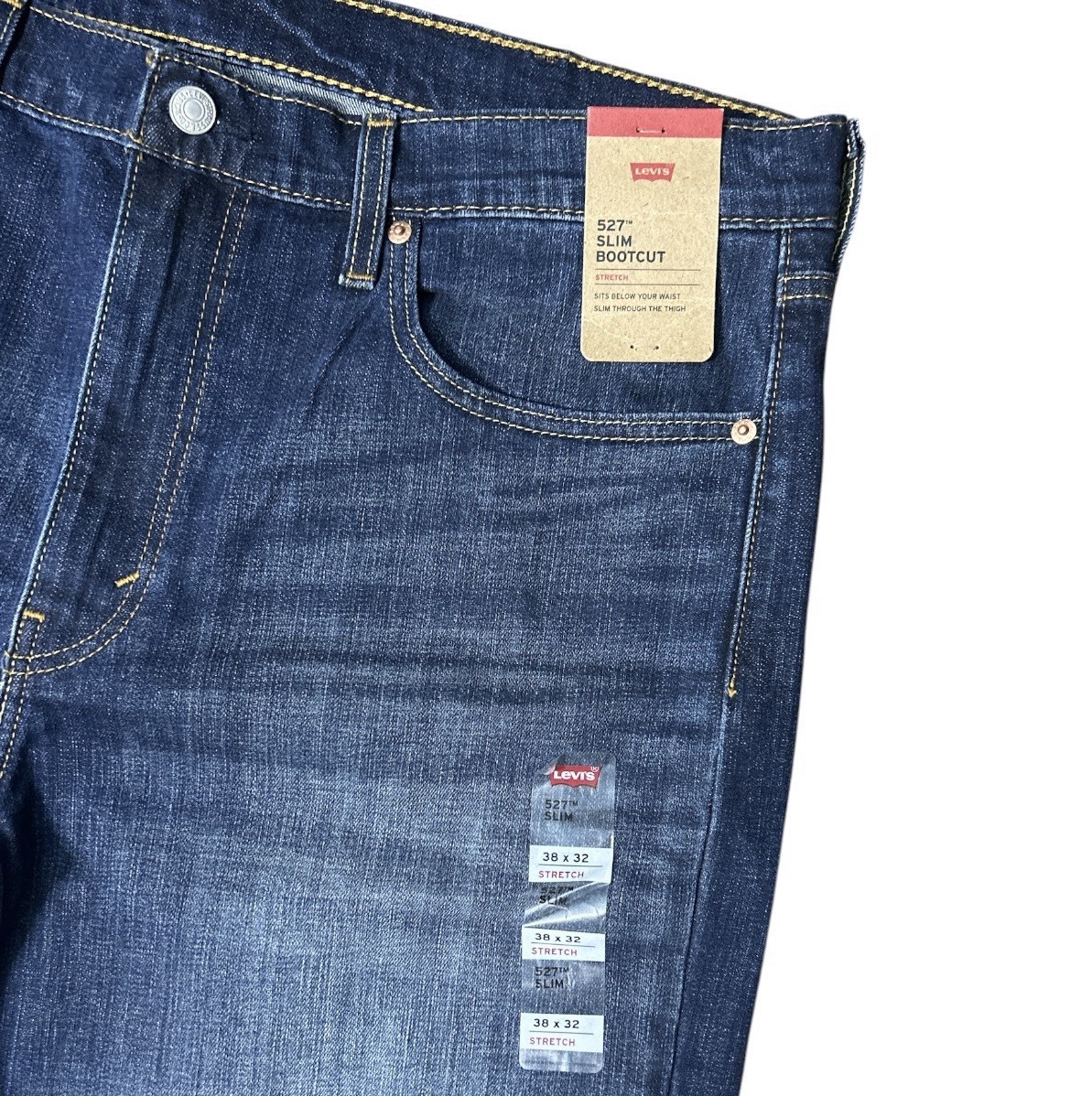NWT Levi’s 527 Slim Bootcut Stretch Mens Jeans 38×32 Medium Wash Blue Denim
