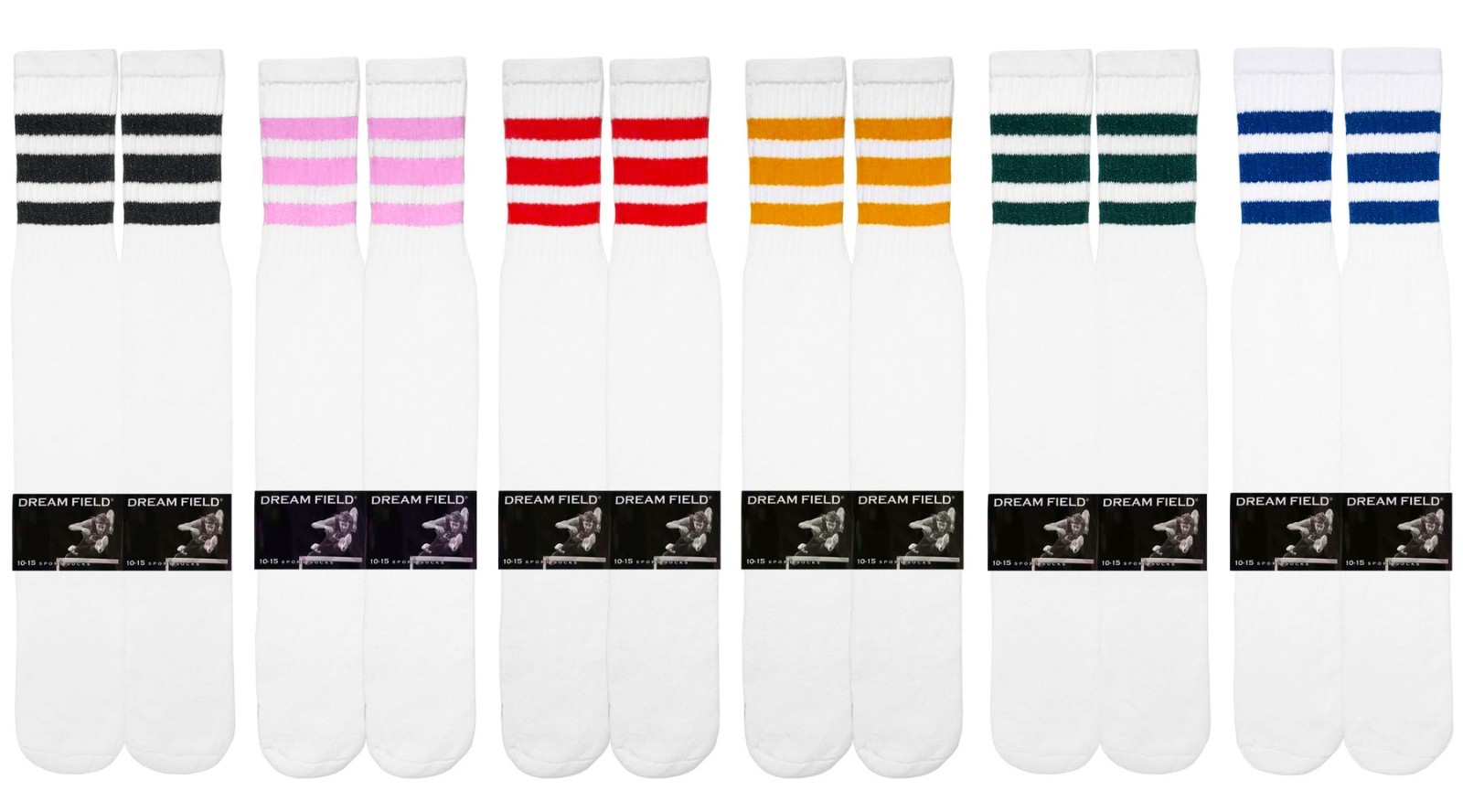 4 Pairs White Tube Socks w/ Assorted Stripe Colors 24″ Inches Long – You Choose!