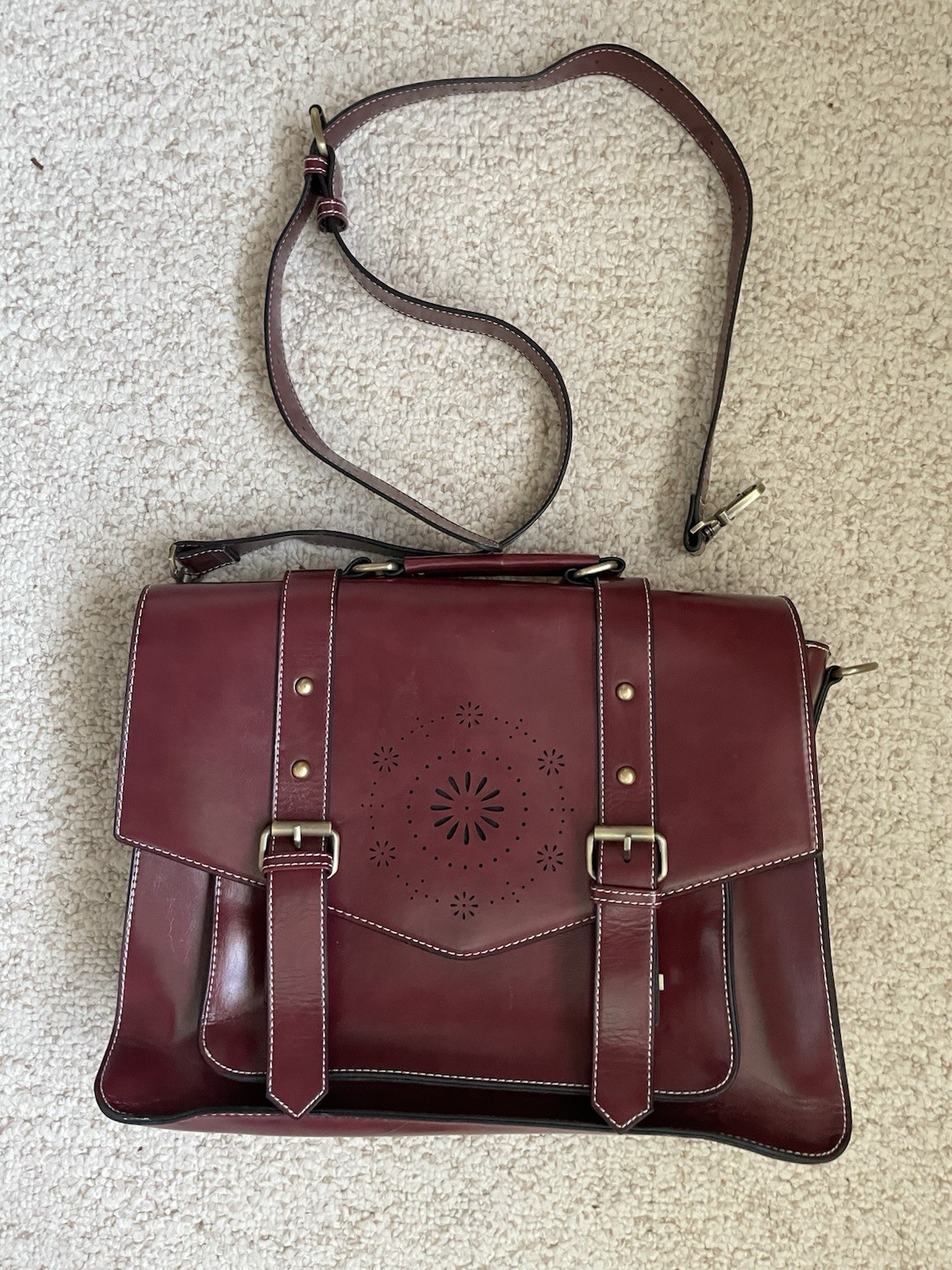 Ecosusi Briefcase Messenger Bag Womens Large Burgundy Vegan Leather Satchel