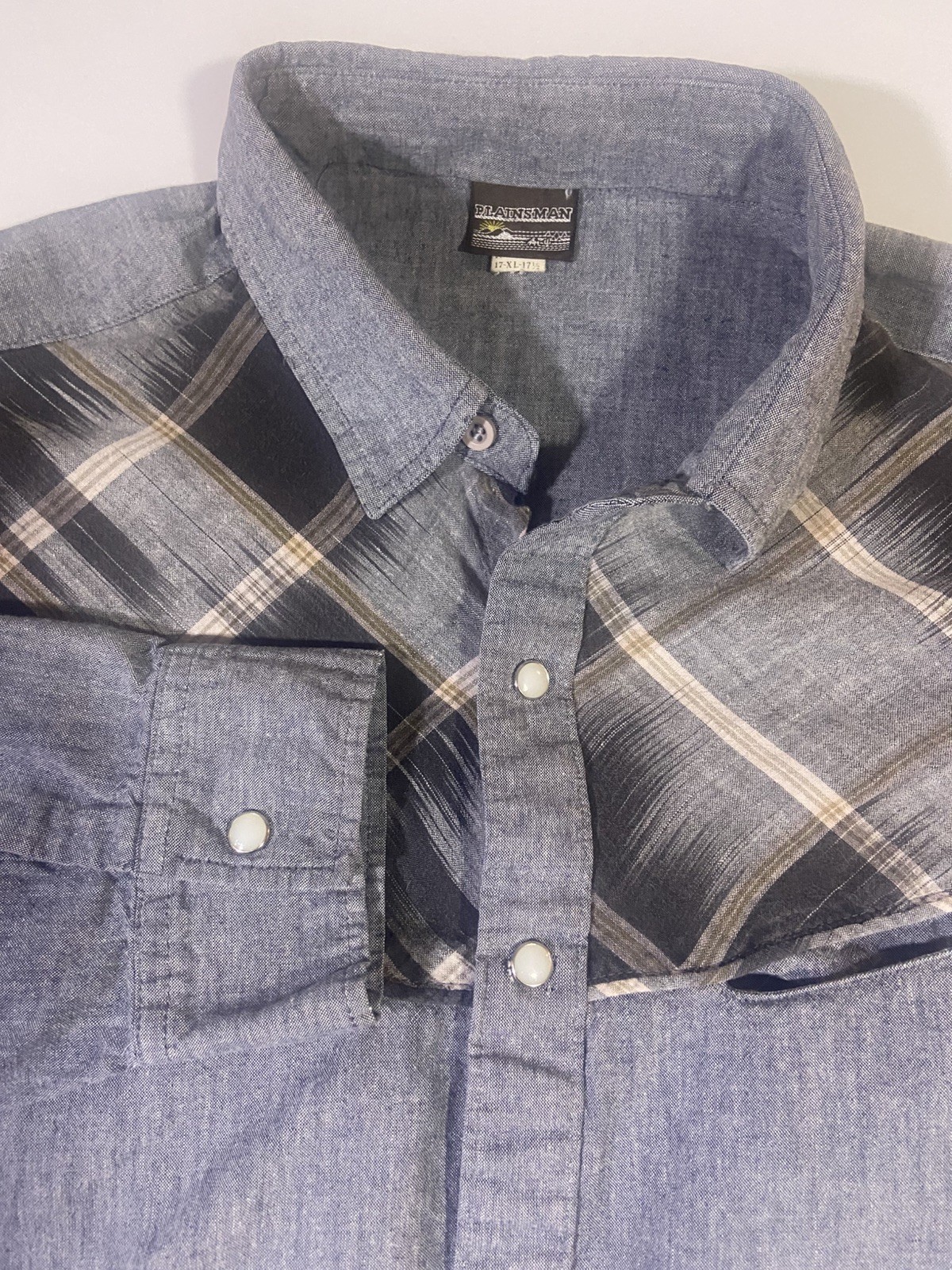 Plainsman Mens Pearl Snap Western Button Down Long Sleeve Shirt SIZE XL
