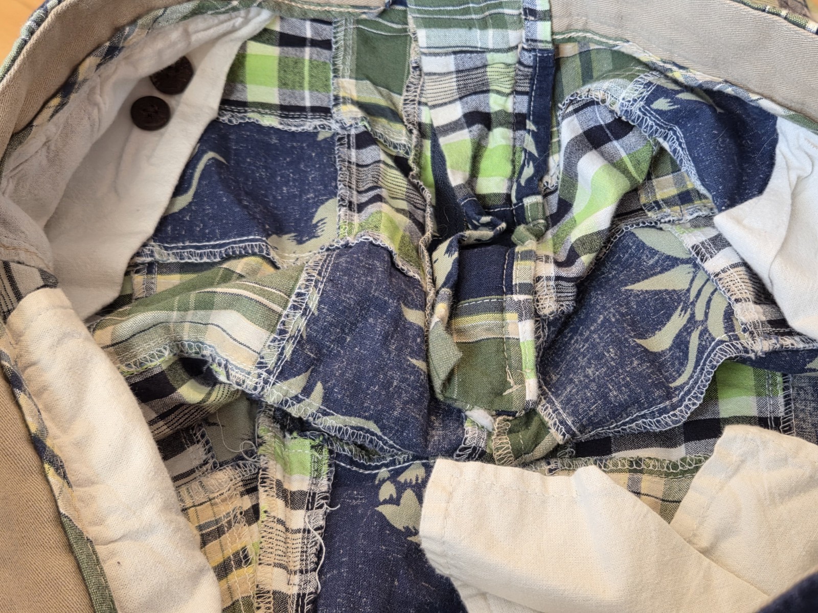 IZOD Madras Zipper Fly Cotton Mens Shorts Size 36 Green Blue Made in India EUC