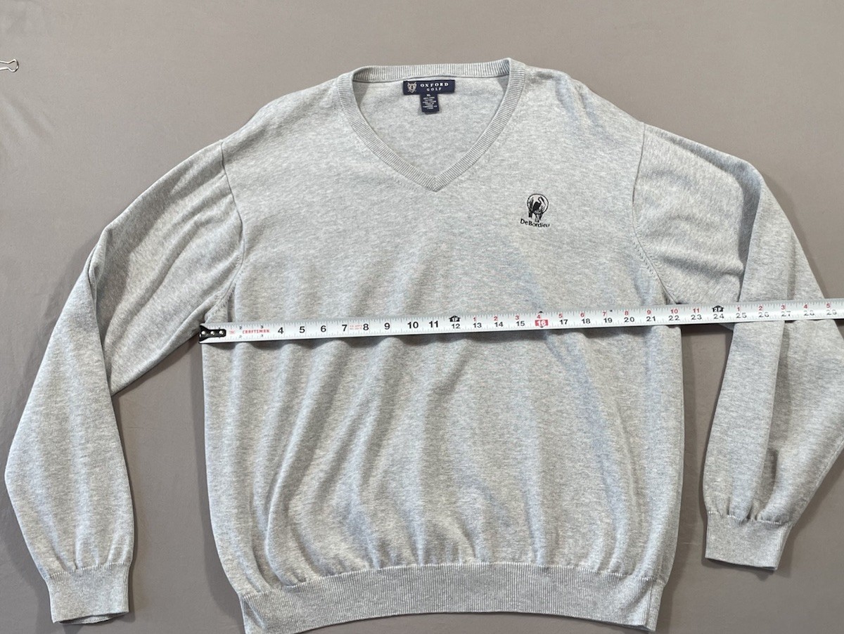 Oxford Golf Men’s DeBordieu Logo V Neck Pima Cotton Gray Sweater Size XL