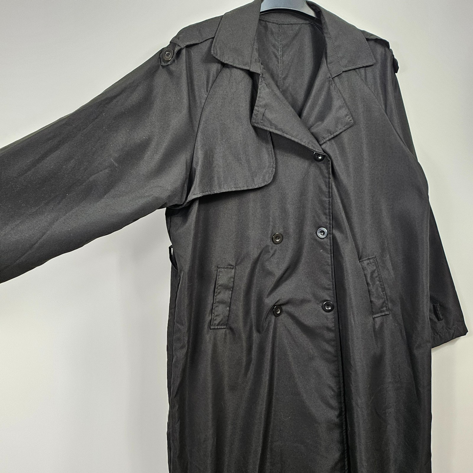 Black Trench Coat Ultra Lightweight Unlined Double Breasted 2XL
