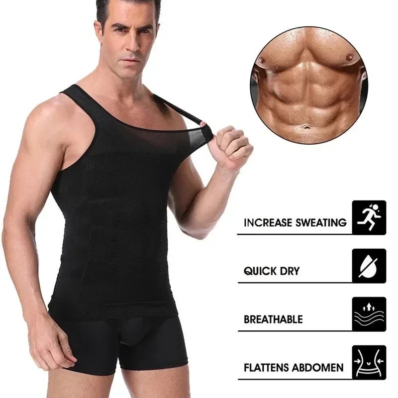 Mens Slimming Body Shaper Belly Chest Compression Vest Girdle T-Shirt Tank Top