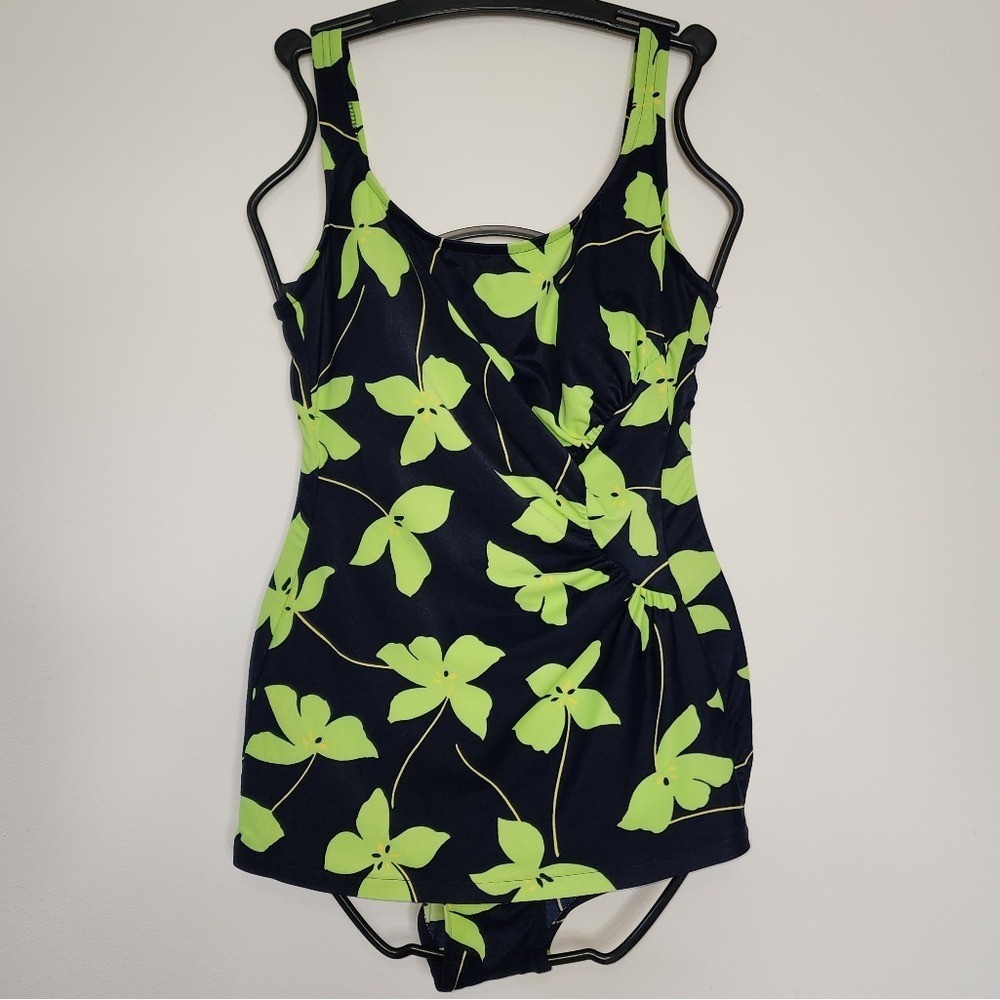 Floral plus size navy lime 1 piece swimsuit 16