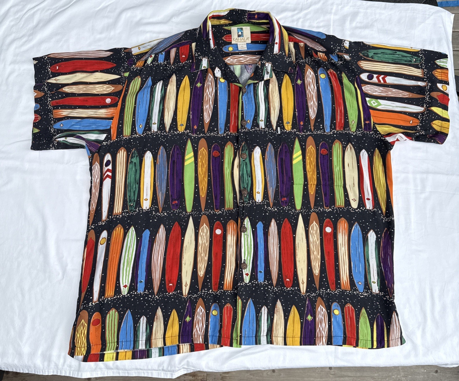 Kahala Hawaiian Islands Shirt Size XL Surfboards Rayon Black Aloha Made Hawaii