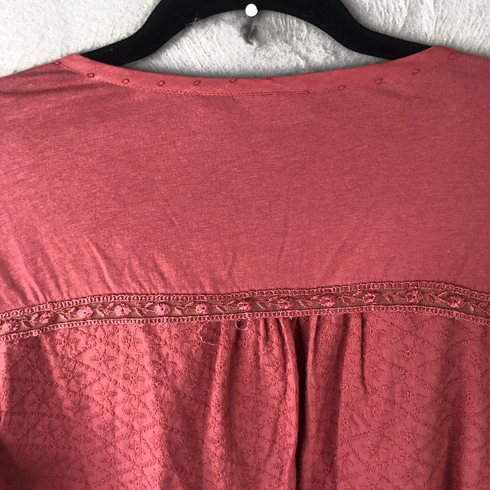 LOGO Lavish Top Womens M Pink Embroidered Feminine Boho Eyelet Peplum Festival