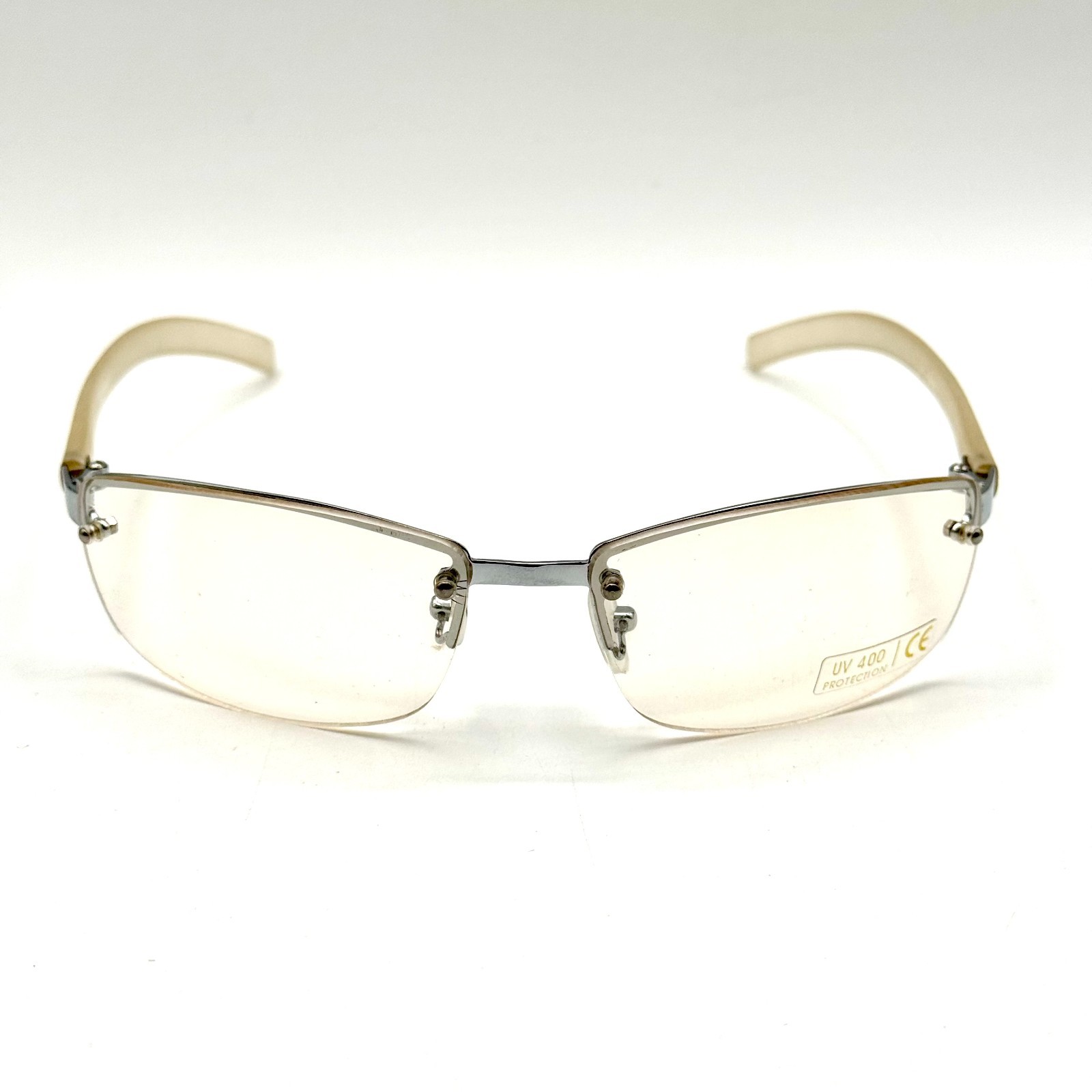 Fashion Rimless Oval Sunglasses Silver Metal Frame & Light Gray Gradient Lenses
