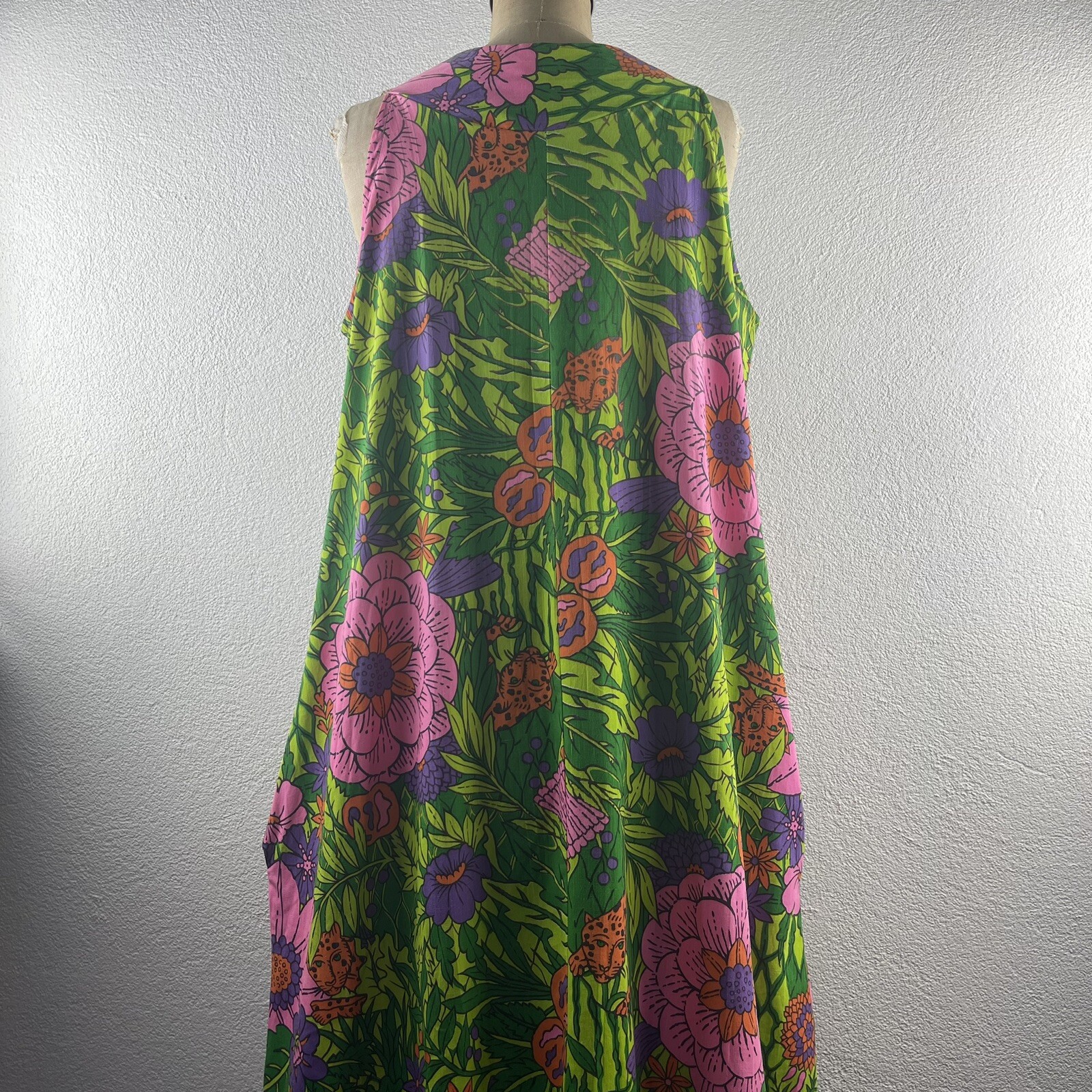 Vintage l 60s M Coffee Break Mod Novelty Floral Jungle Leopard Zip Pockets Dress