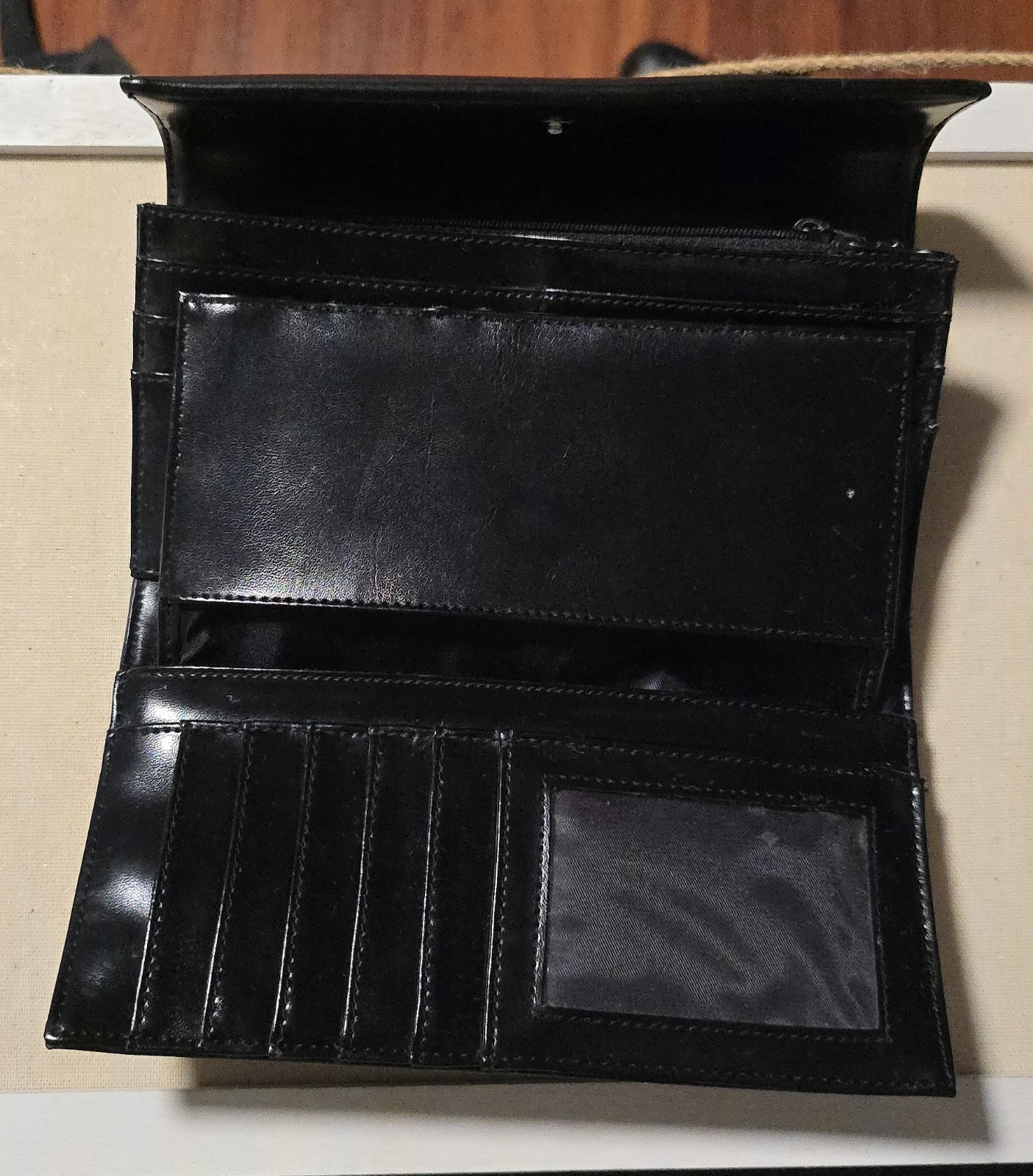 Esprit Black Faux Leather Card Slots Organizer 4”x8” Clutch Wallet