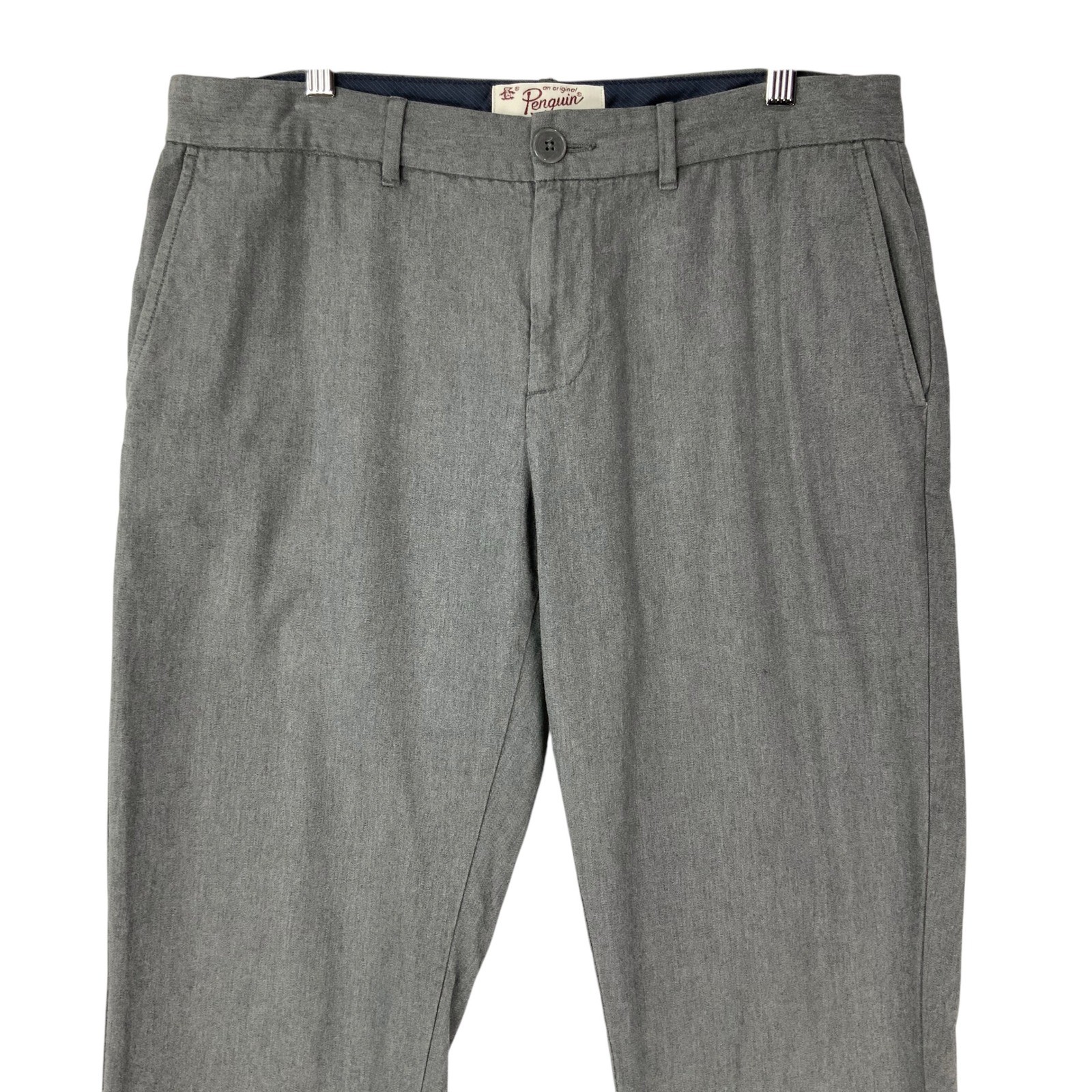 Original Penguin Gray Cotton Chino Trousers 33×32 Button Zip Fly Flat Front Slim