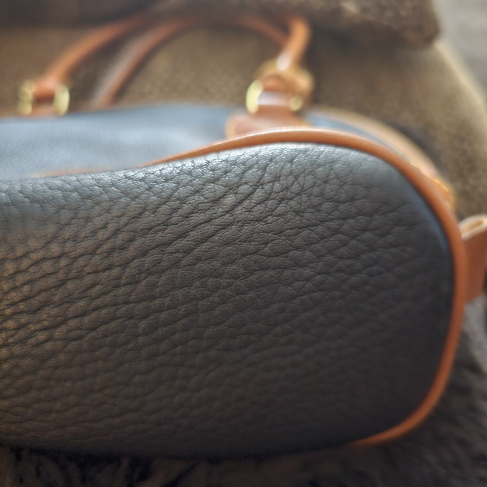 Vintage Dooney Bourke All Weather Leather Norfolk Satchel Navy Tan Made In USA