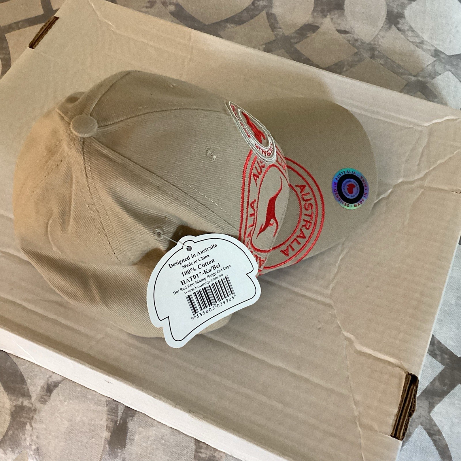 Australia Hopping Kangaroo Beige Baseball Cap Adjustable New With Tag