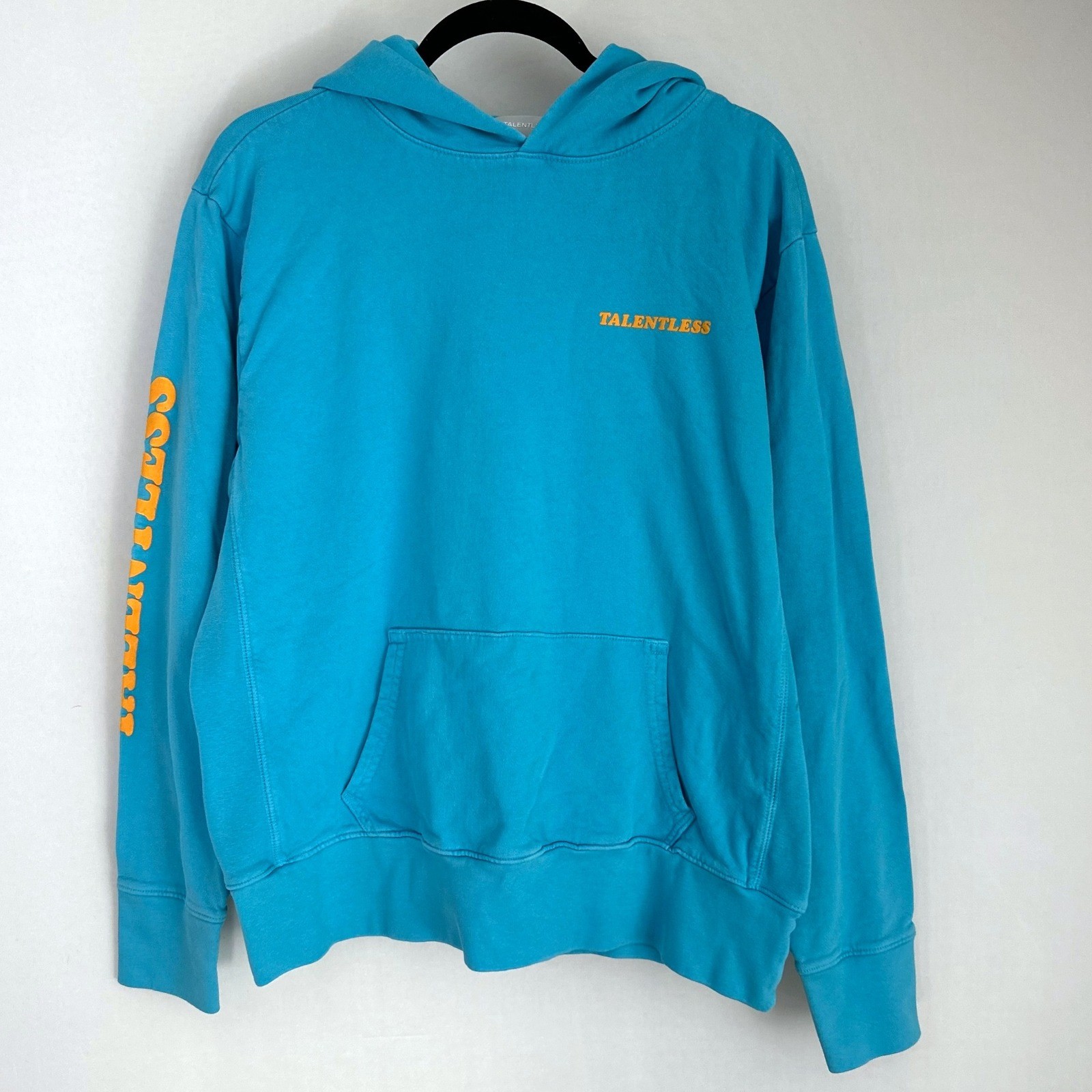 Talentless Neon Collection Blue Orange Logo Hoodie Sweatshirt Size M 100% Cotton