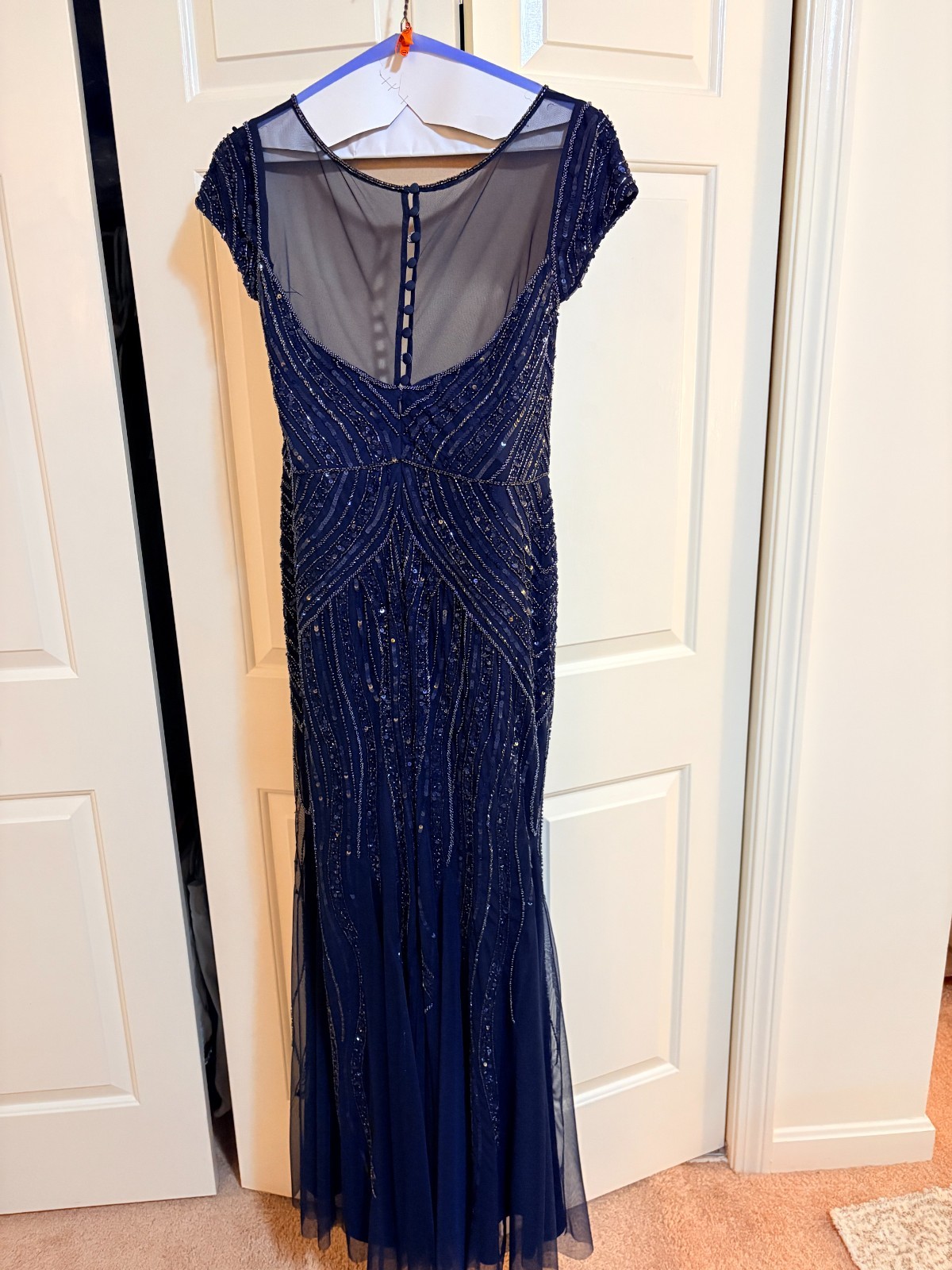 Adrianna Papell Beaded Navy Gown Sz 14 Mother of Bride Elegant Wedding Dress