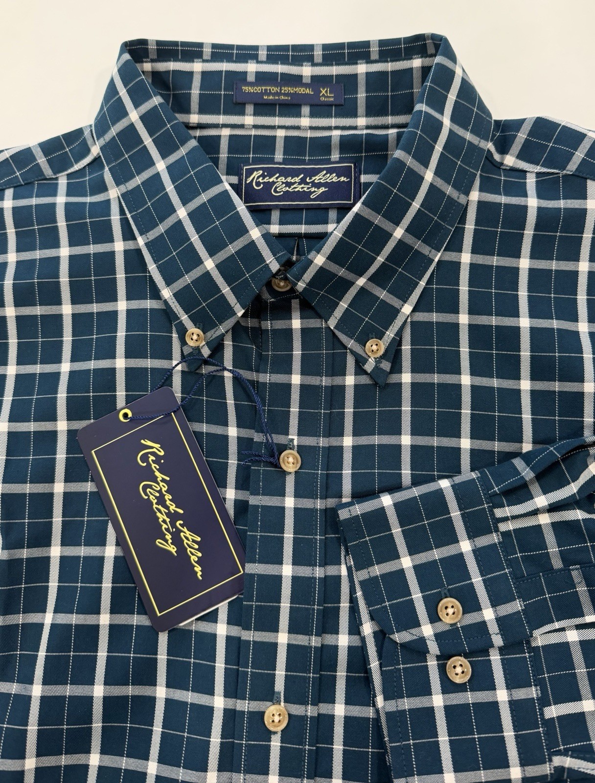 RICHARD ALLEN CLOTHING Blue Plaid Cotton Modal Button Long Sleeve Shirt (XL) NWT