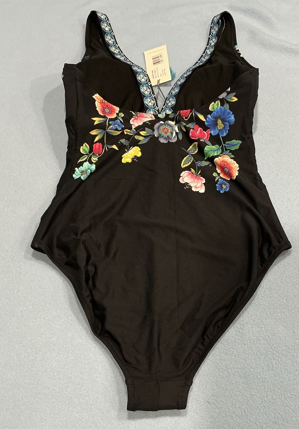 NWT $228 Johnny Was Mirror & Evening Palace Twist 1 Pc Black Floral Swimsuit L