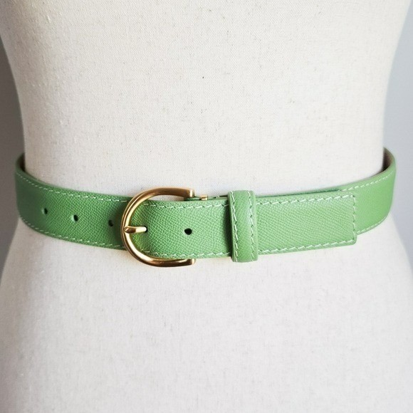 LEN L.E.N. Lifestyle Epsom Leather Apple Green Pebbled Women Belt SZ 8 10 Preppy