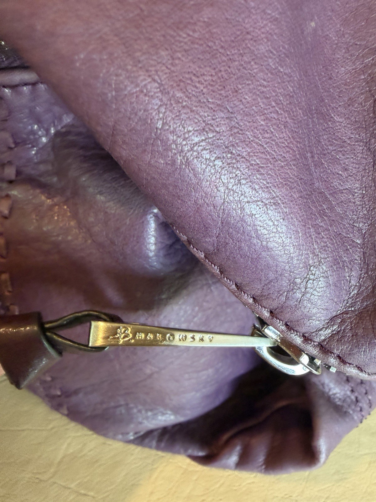 Vintage Y2K B. Makowsky Purple SOFT Leather Shoulder Bag Slouchy Purse 11.5”x15”
