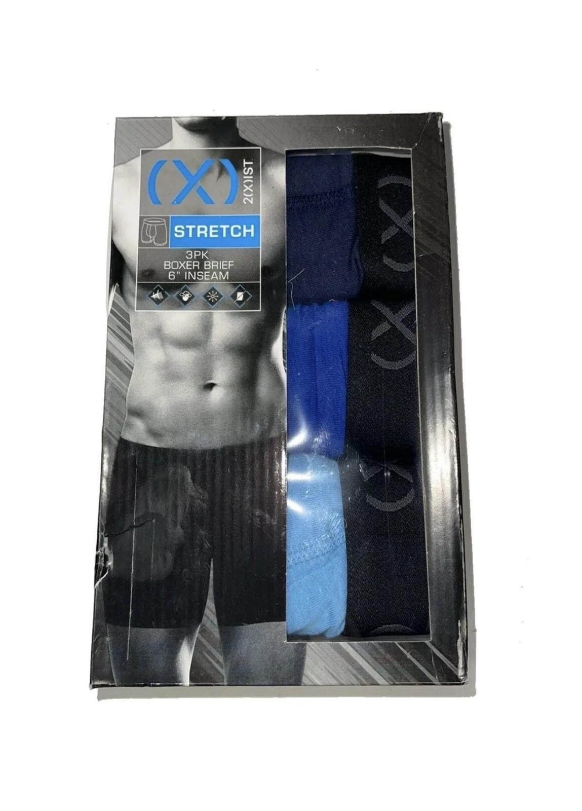 NWT 2(X)IST. 3 Pack. Men’s Stretch Boxer Briefs 6″. Blue Multi. MSRP $42.00