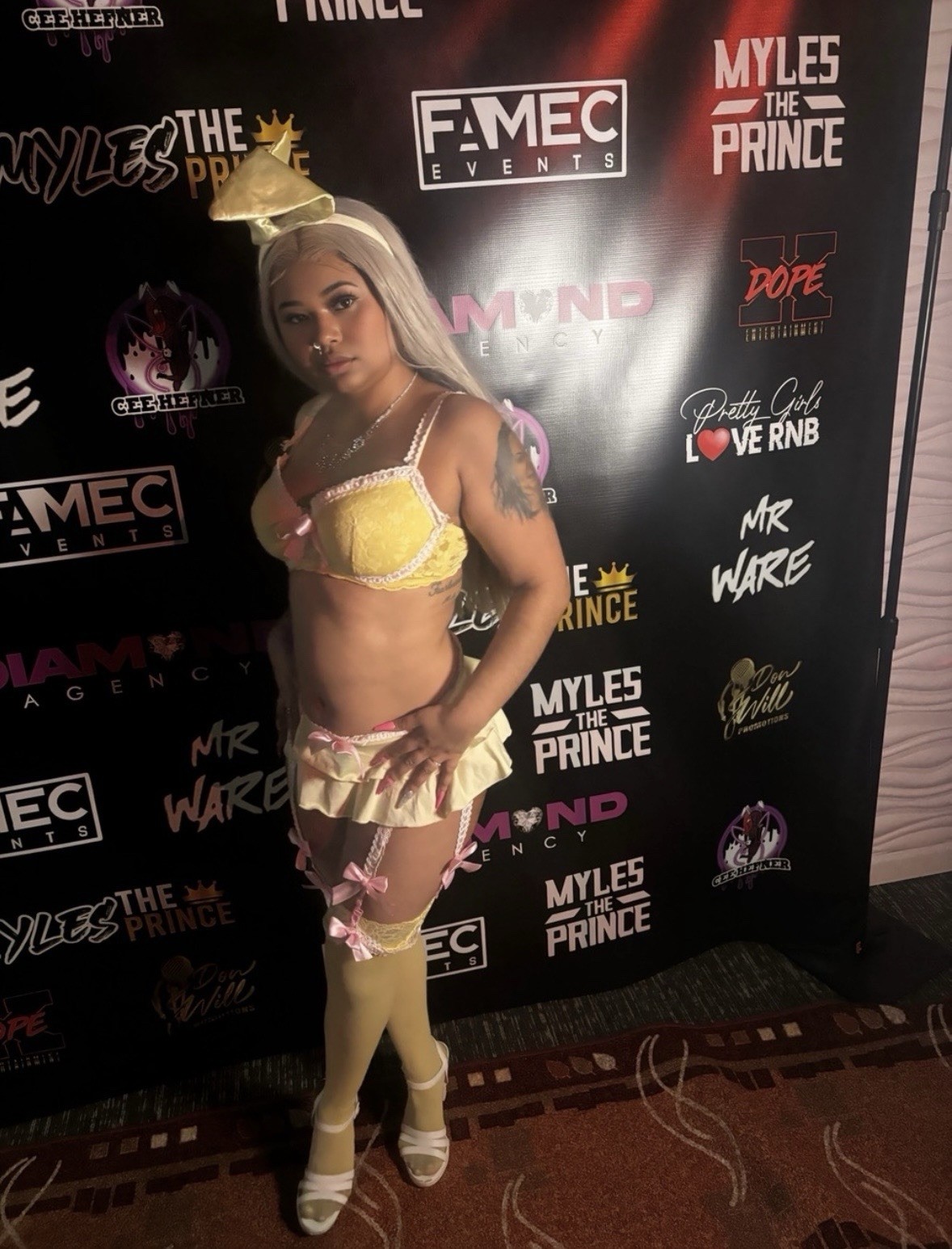 HOUSE BUNNY/ TRASHY LINGERIE Custom Inspired Yellow & Pink Lace Lingerie Set