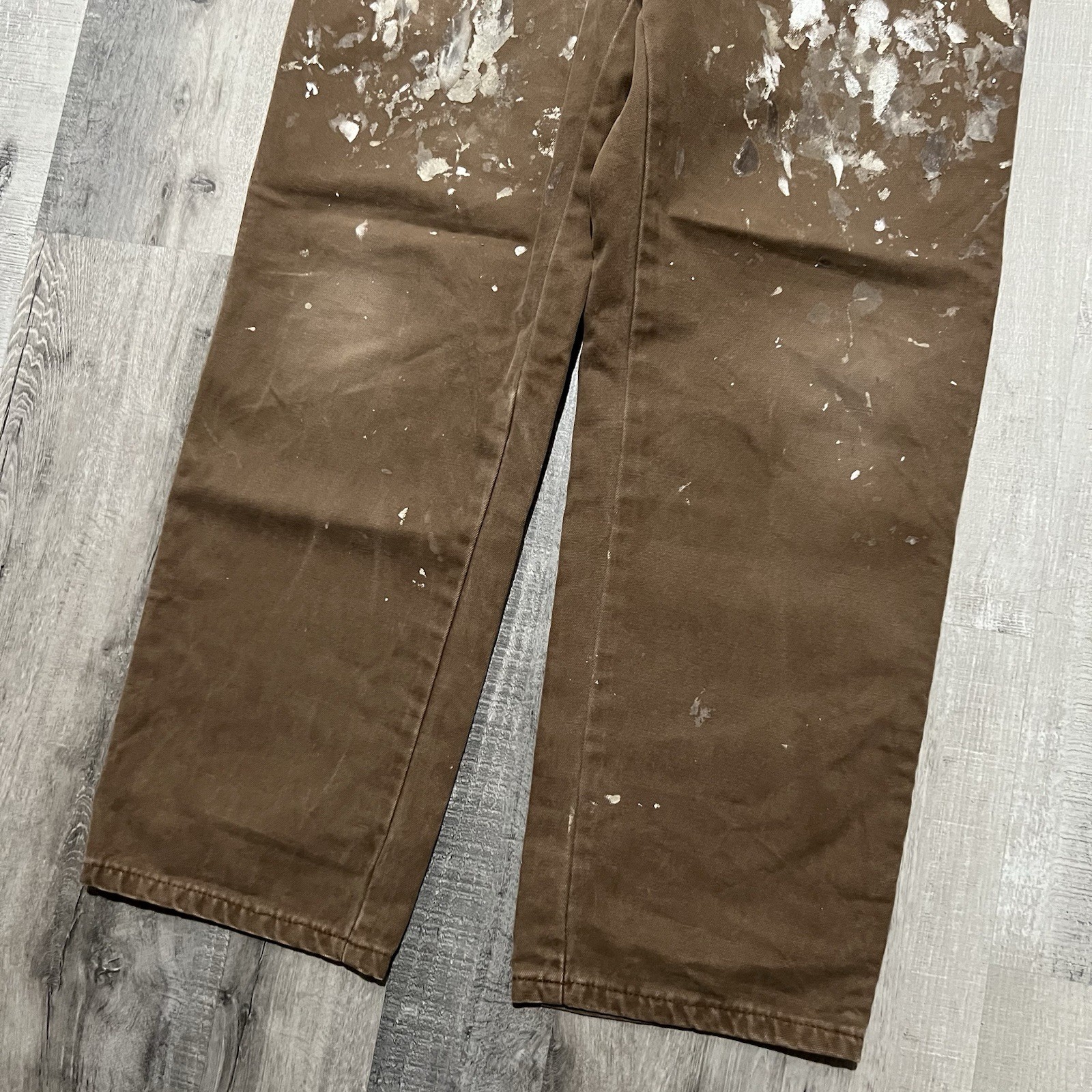 Dickies Paint Splatter Canvas Carpenter Work Pants Brown Skater Distressed Sz 34