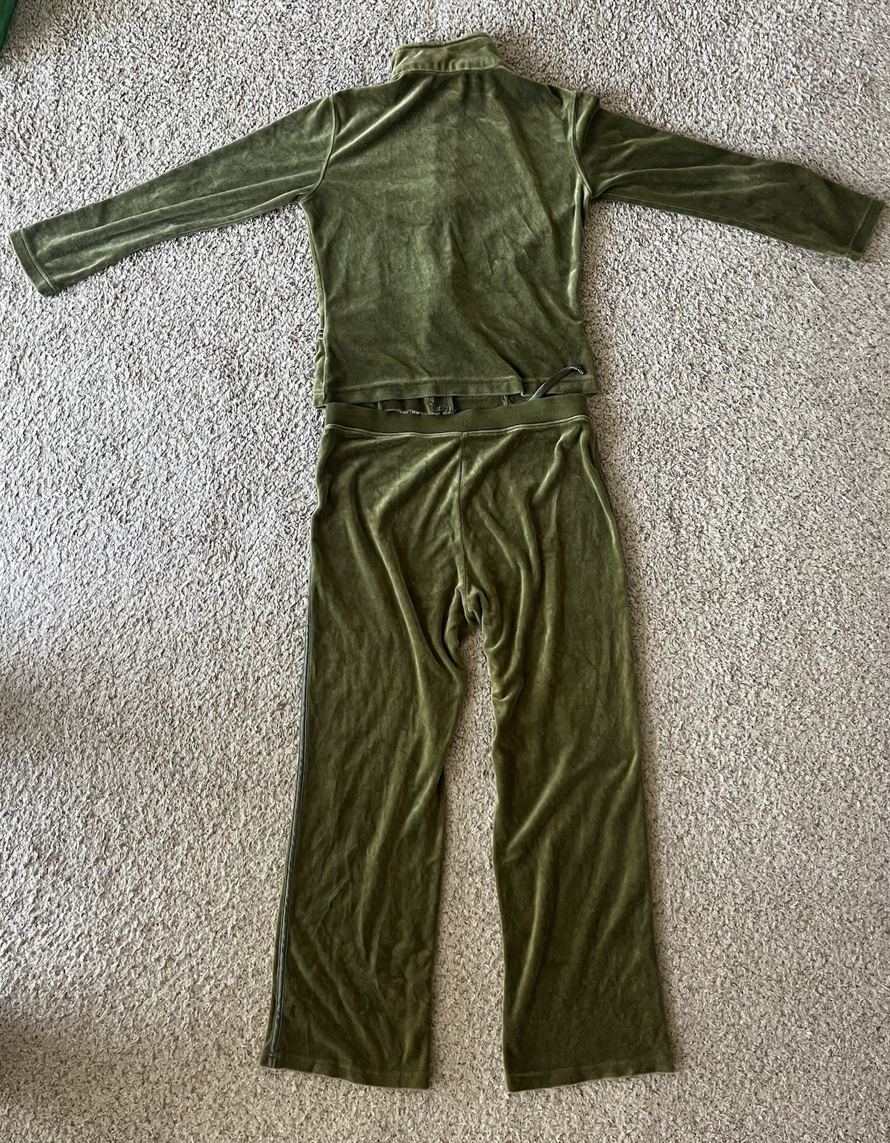 Hanes Women’s Velour Tracksuit 2pc Zip Jacket & Pants Pockets Green Y2K