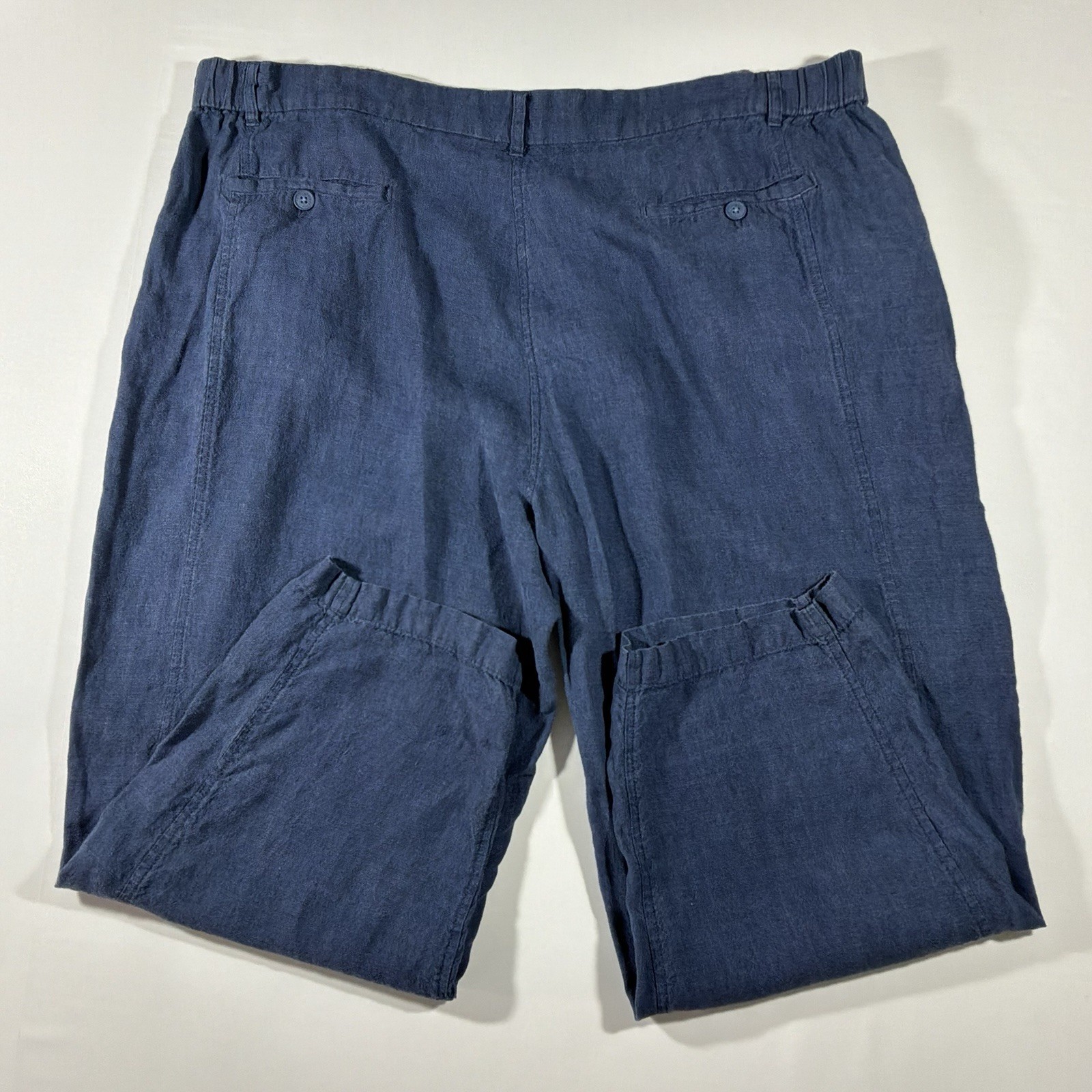 Poetry Blue Linen/Cotton Woven Pants Relaxed Tapered Ankle Mid Rise US 18
