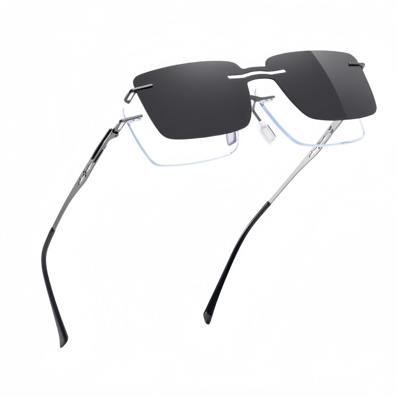 Rimless Polarized Sunglasses Magnet Clip-on Eyewear Fashion Metal Frame Glasses
