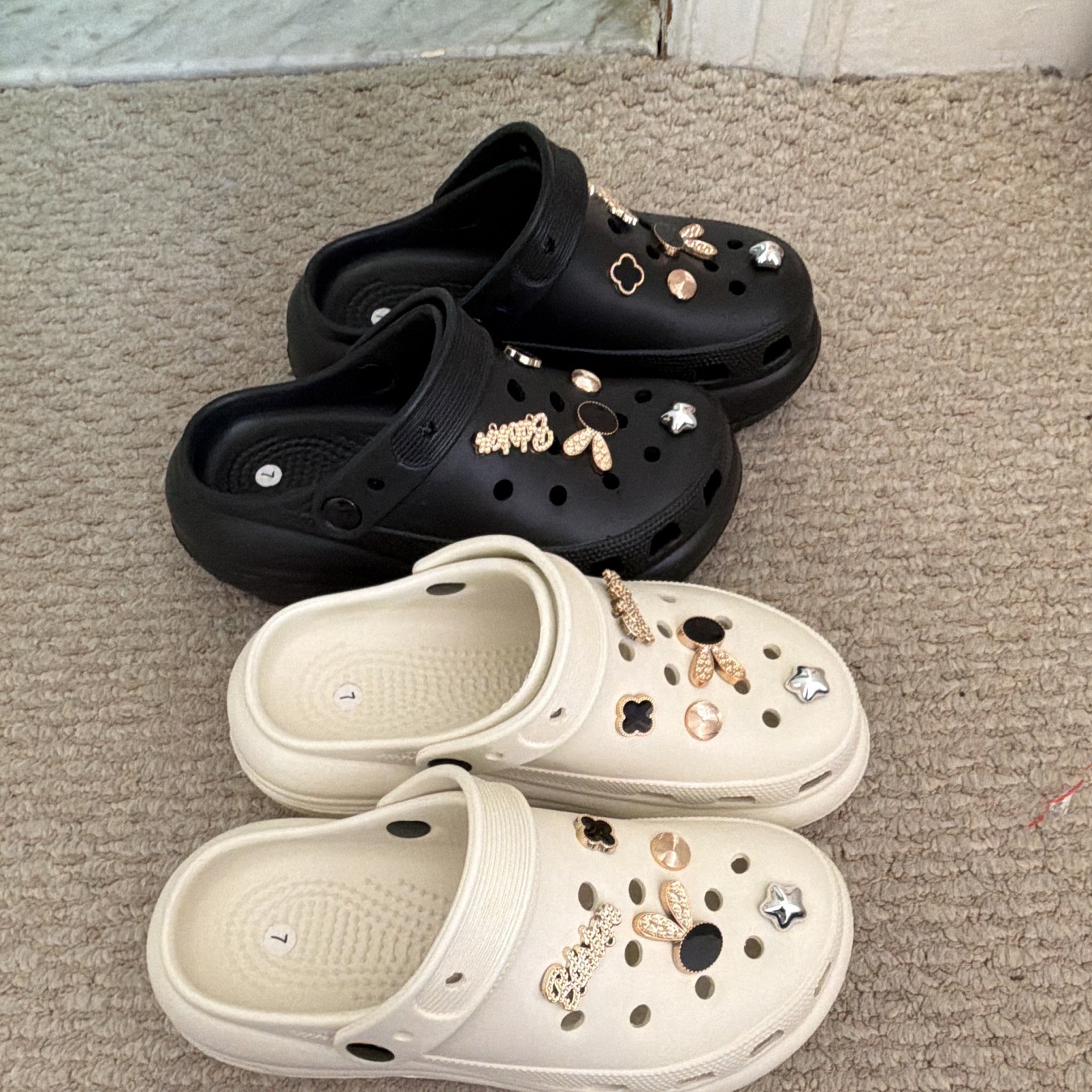 Lot of 2 Women’s Mickey Mouse Charm Clog Sandals Black/Beige US 7 EU 37
