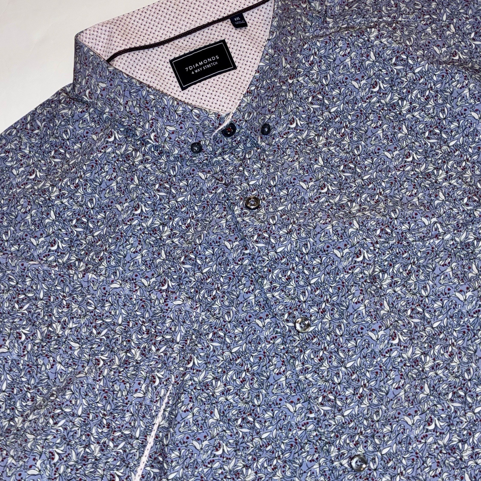 7 Diamonds 4 Way Stretch Button Up S/Sleeve Blue FLORAL Mens•2XL Lightweight