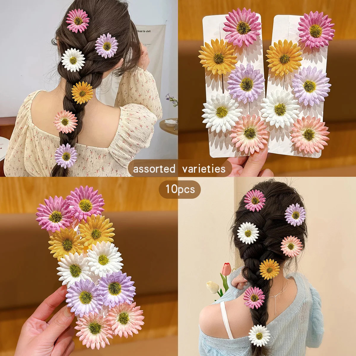 10 Pc Sunflower Hair Clips Cute Daily Hair Bands Headflowers Girls Accessories