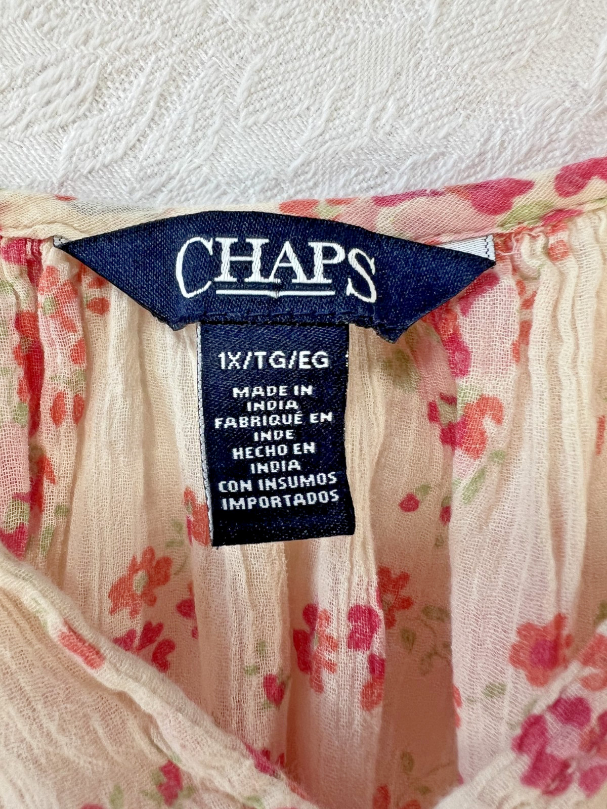Chaps Floral Peasant Top Bell Double Ruffle Sleeves Size 1X Cotton Boho 004