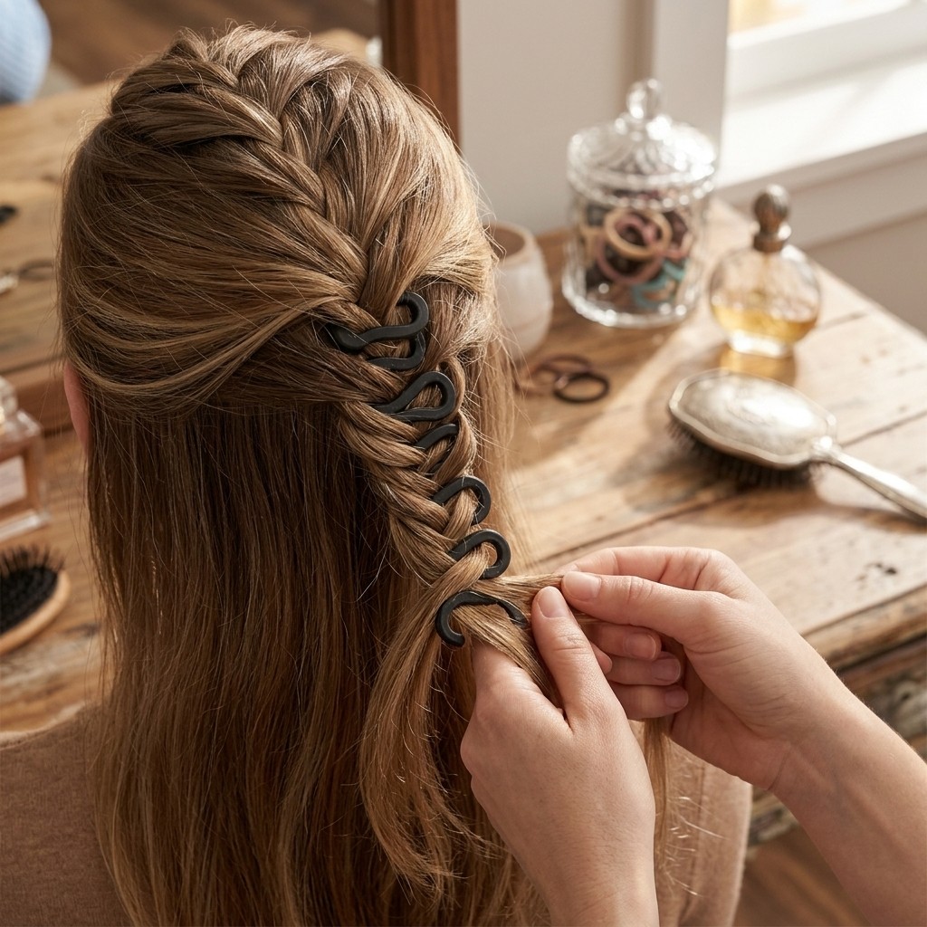 5Pcs Black Plastic Hair Braiding Tools Wavy Hair Styling Clips for Braid Making