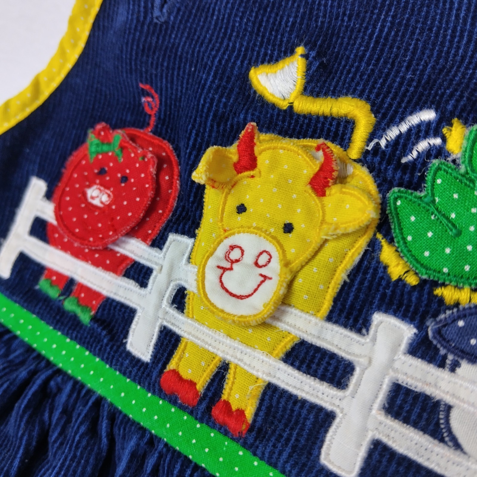 Vintage Overalls Blue Corduroy -12 Months- Snap Legs Farm Animals