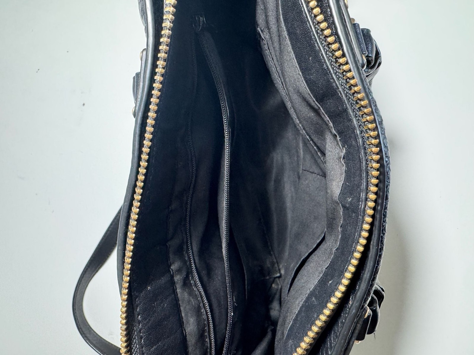 Rebecca Minkoff Black Pebbled Leather Satchel Crossbody Bag Gold Hardware Tassel