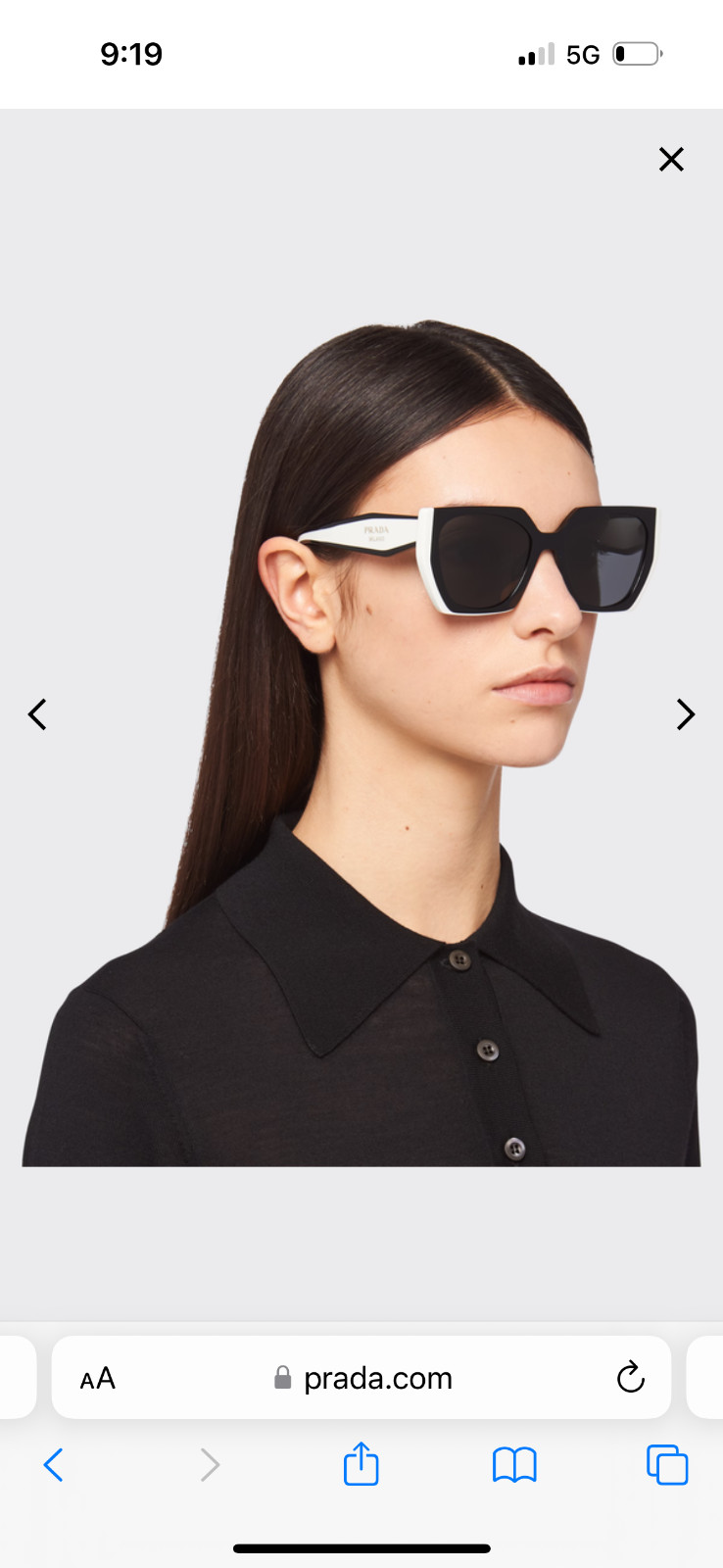 PRADA PR 15WS 09Q5S0 145mm Frame Rectangular Sunglasses – Black/White/Gray