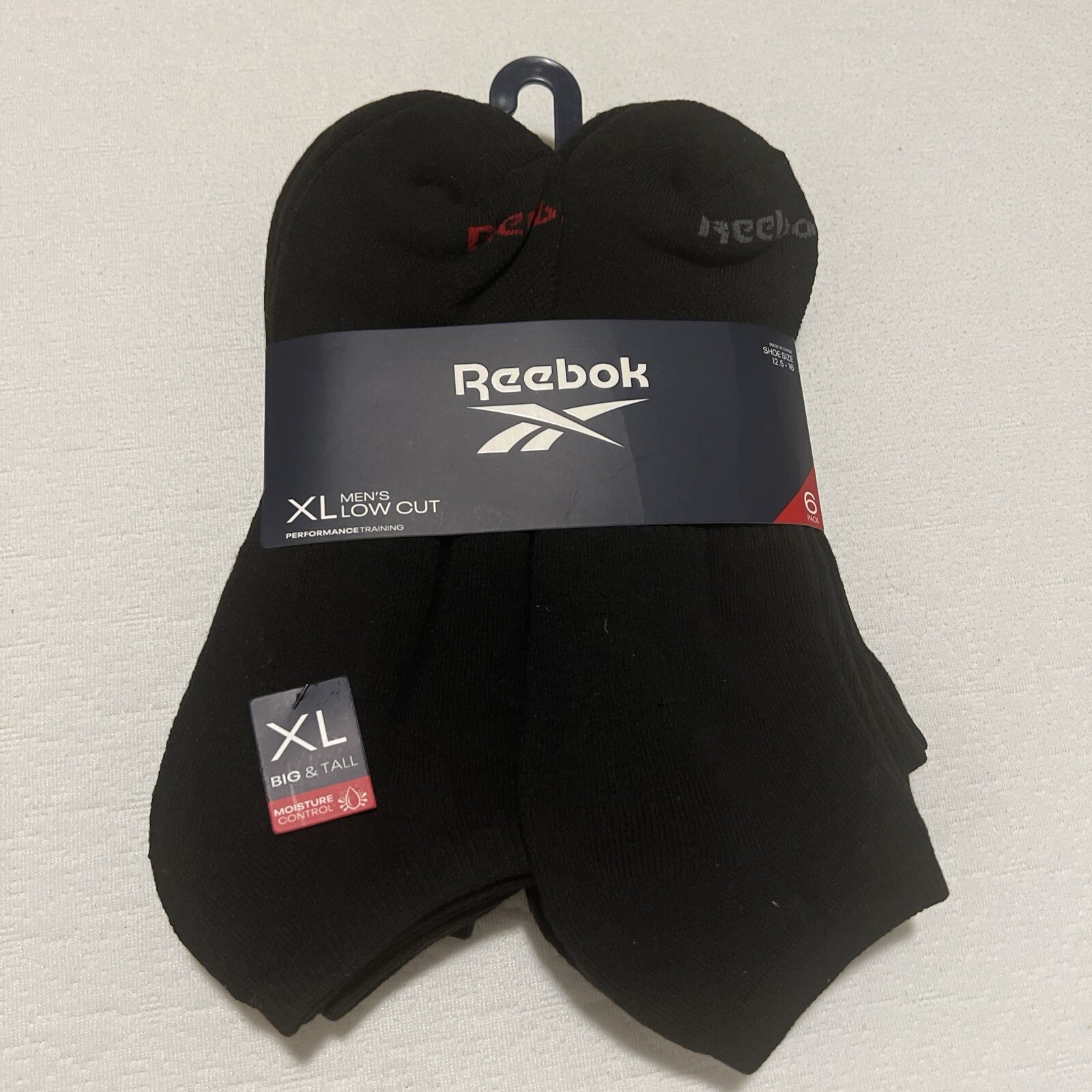 Reebok Men’s LOW CUT 6 Pack XL Big and Tall Socks, Black, 12.5-16