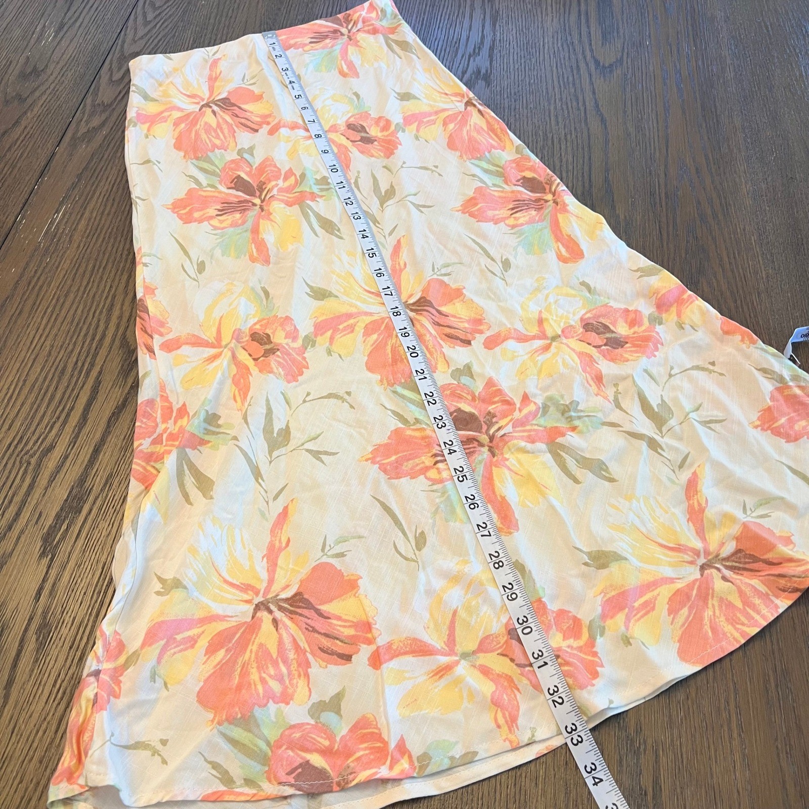 Sunland 17 Midi Skirt Polyester Faux Linen Tropical Floral Boho