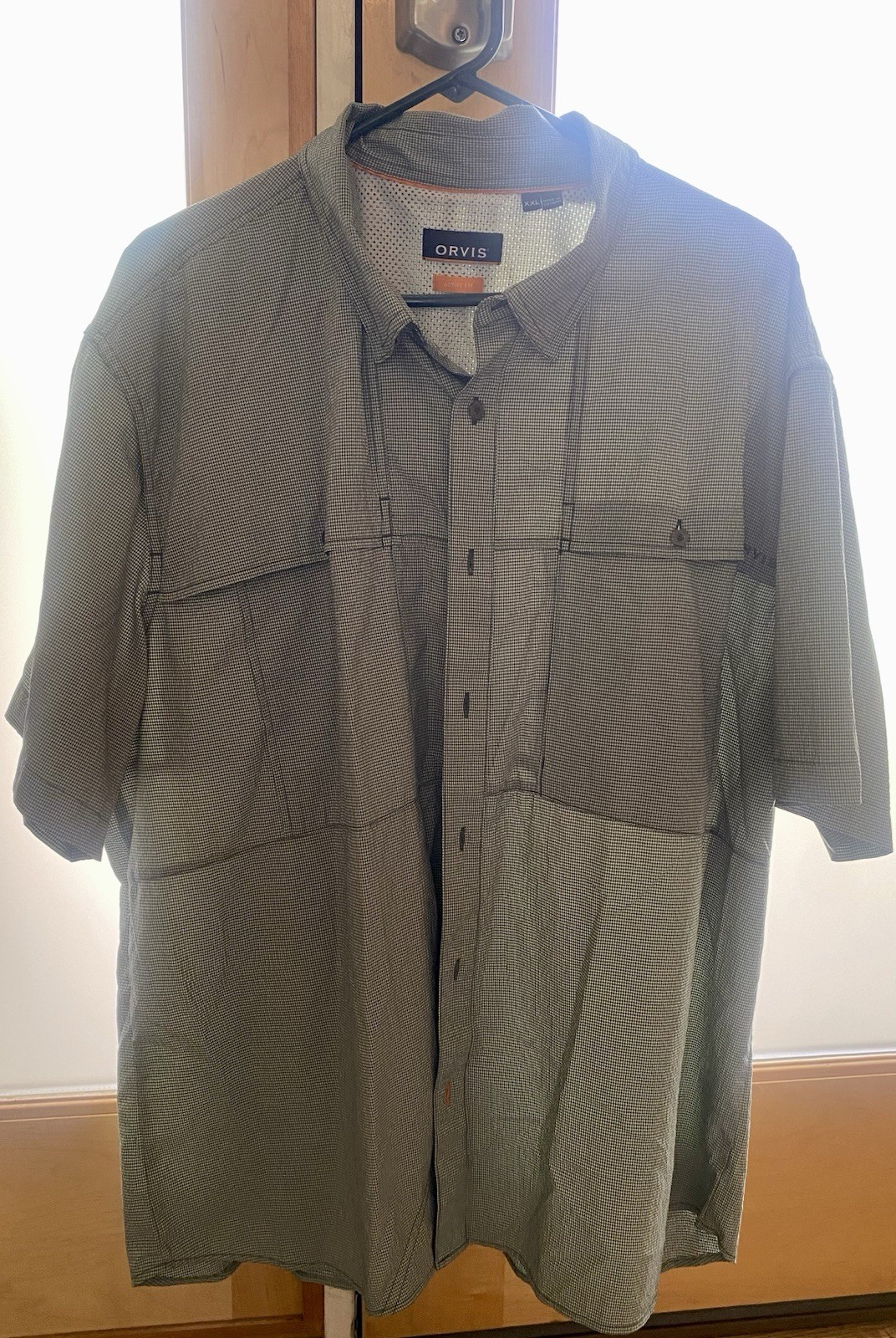 Orvis Shirt Men XXL GREEN Button Down Short Sleeve Fishing Hiking Tech