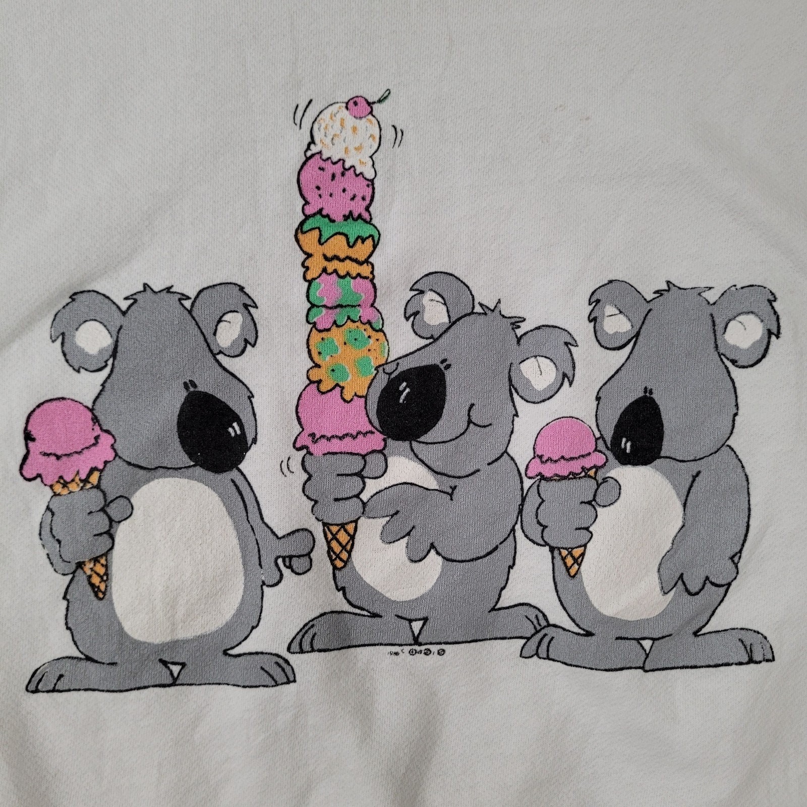 Vintage 80s Koala Bear Cropped Sweatshirt Womens XL 23×19 White