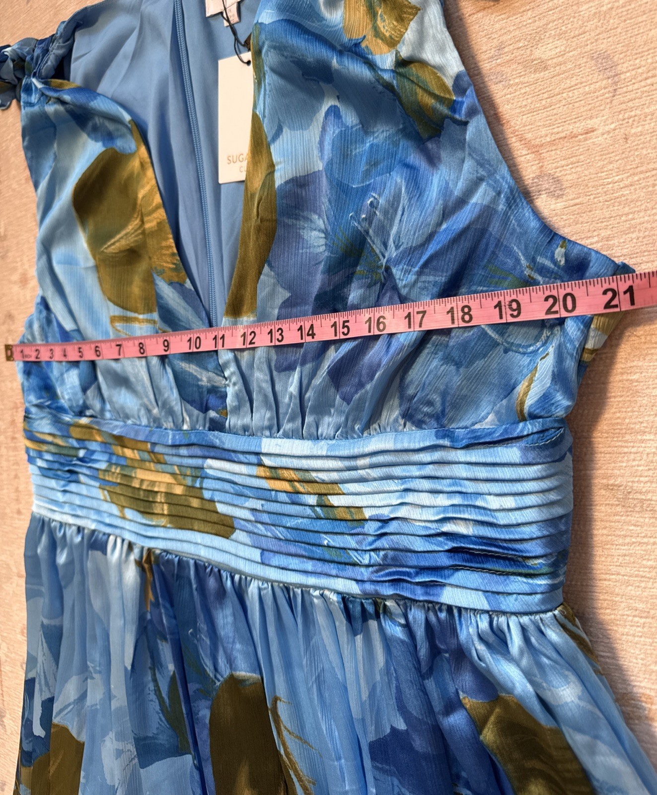 Sugarlips Neiva Blue Floral Descanso Pleated Maxi Dress 1X Flowy Romantic Garden