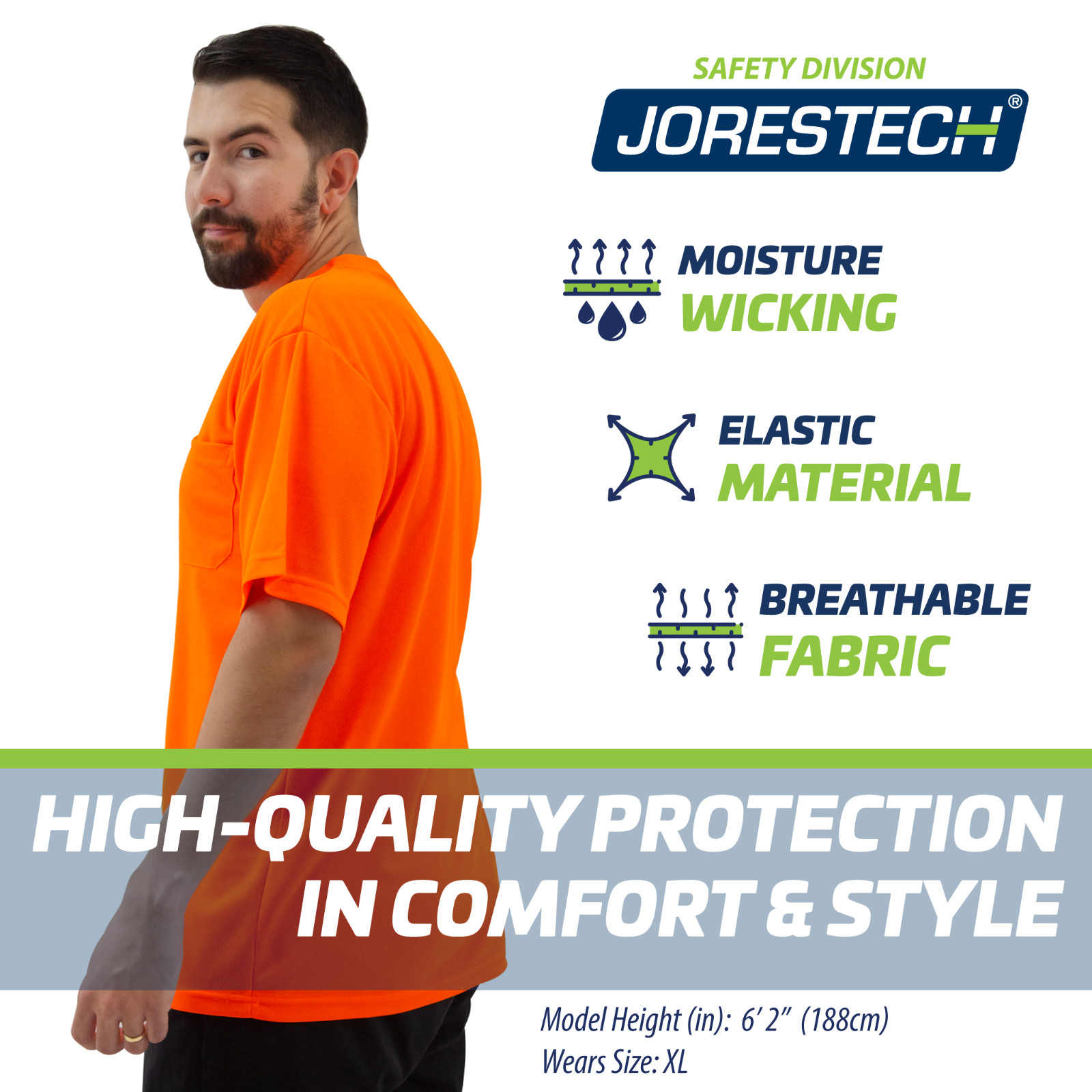 Hi Vis Orange Safety T Shirts Fast Drying Short Sleeve JORESTECH